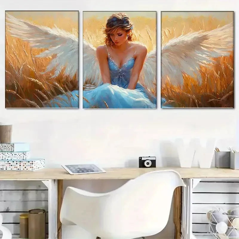 3-Piece Ethereal Angel in Wheat Field Triptych Wall Art Set - Framed Canvas 40x60cm - High Quality Print - 100% Australian Made - Ready to Hang - Perfect for Living Room, Bedroom & Office Decor