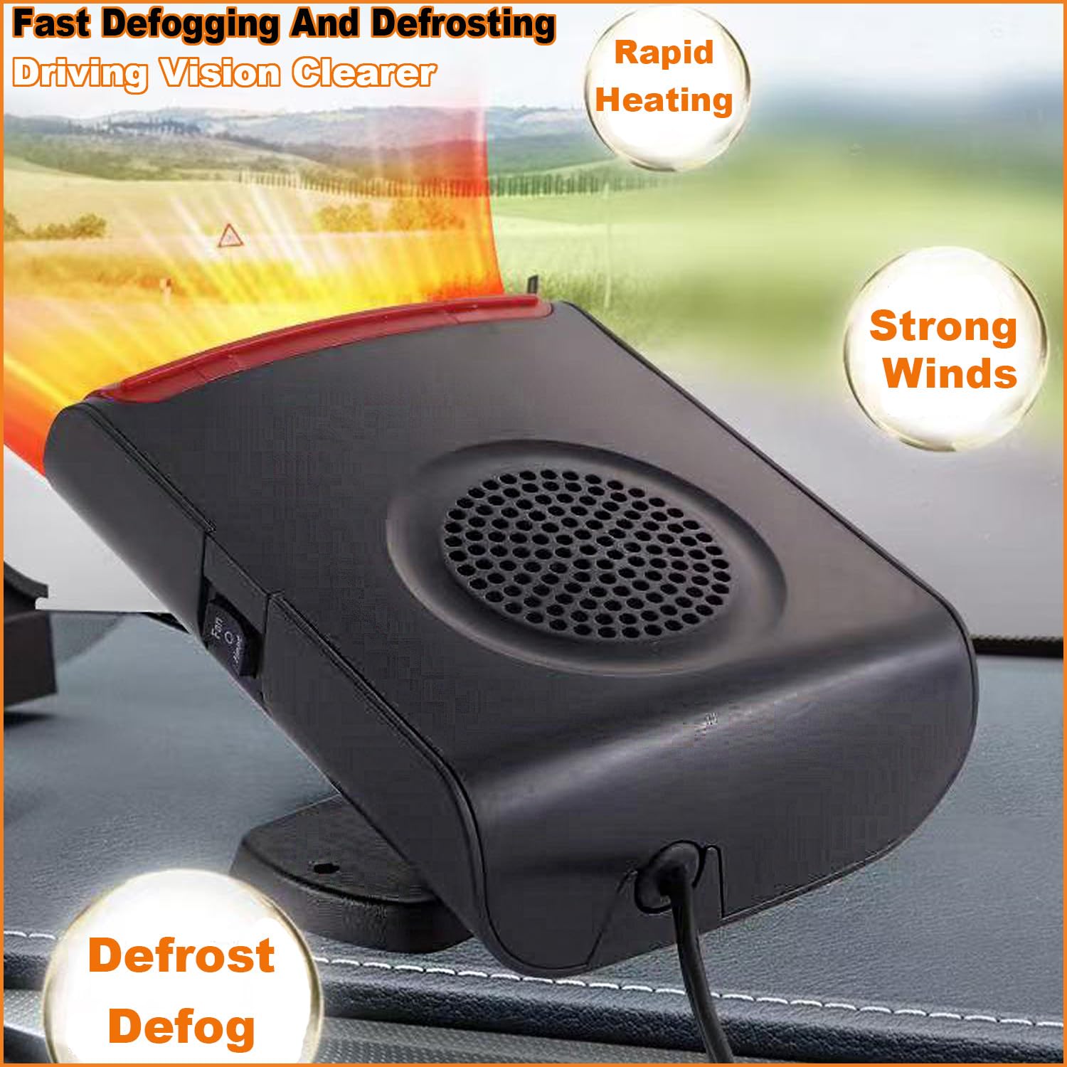 12V Portable Car Heater & Defroster - 3-in-1 Heating, Cooling Fan with 360° Rotation - Windshield Defogger & Aromatherapy Diffuser for Winter Driving, Camping, and Road Trips