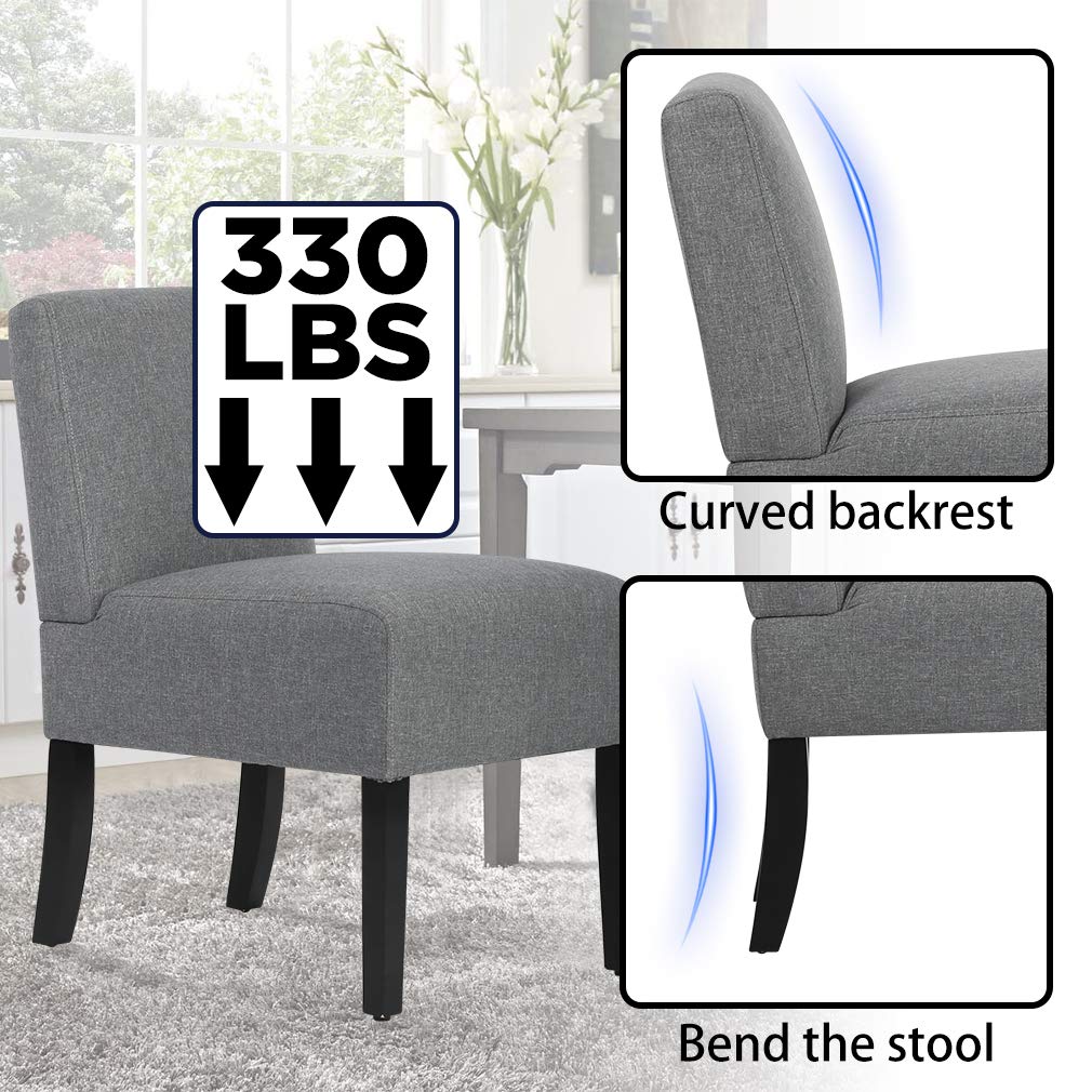 Premium Massage Dining Chairs - Set of 2 Modern Armless Accent Chairs with Solid Wood Legs, Grey Fabric Upholstery for Living Room, Dining Room & Home Office - Ergonomic Comfort for Relaxation & Entertainment Spaces