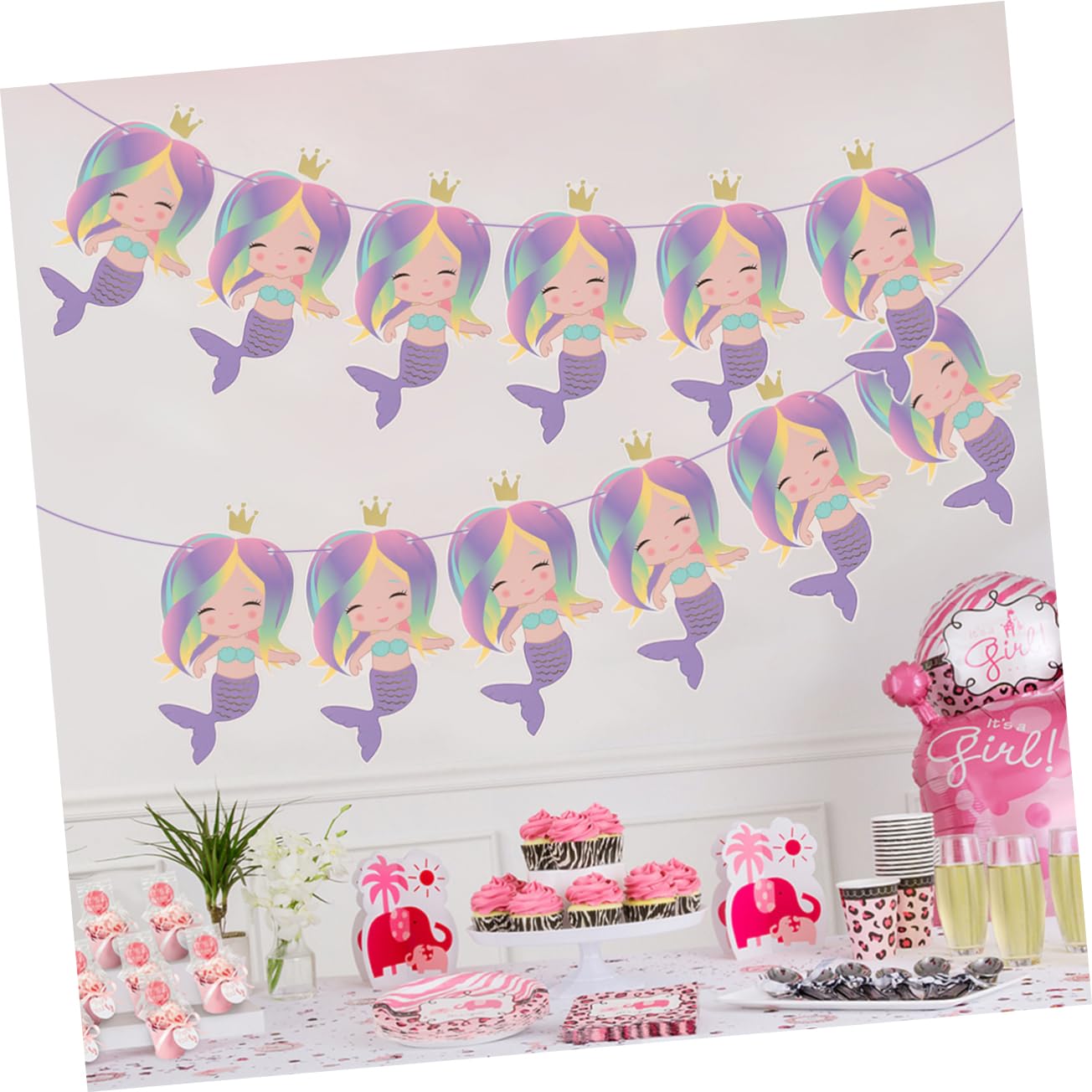 Luxshiny 12pcs Mermaid Birthday Banner & Streamers - Underwater Theme Party Decorations for Girls, Kids, Baby Showers & Ocean Themed Events