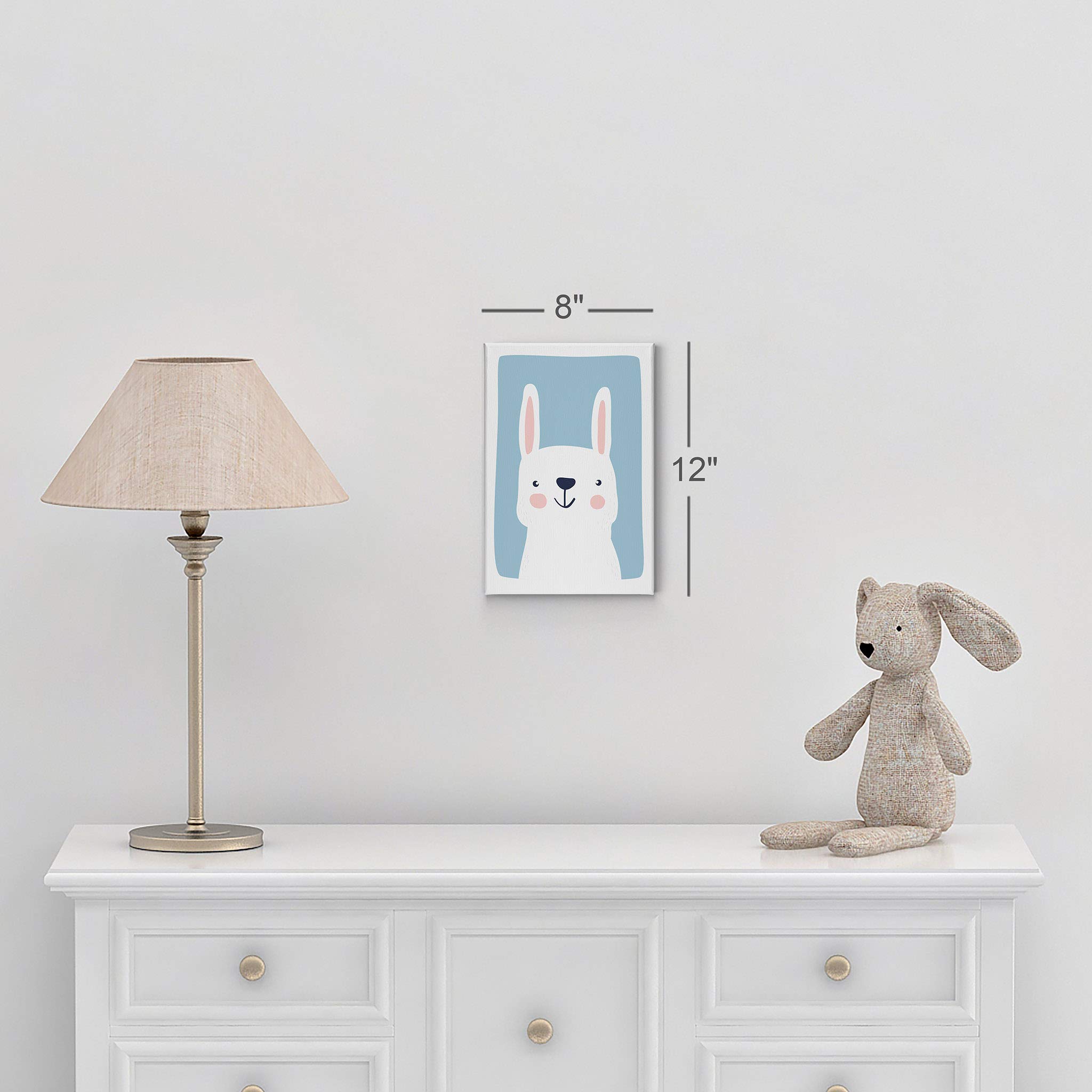 Cute Rabbit Blue Background Canvas Print - Kids Room Decor, Nursery Wall Art, Baby Room Decor - Ready to Hang 22x15 - Made in USA | Perfect for Children's Bedroom, Playroom & Nursery Decorations