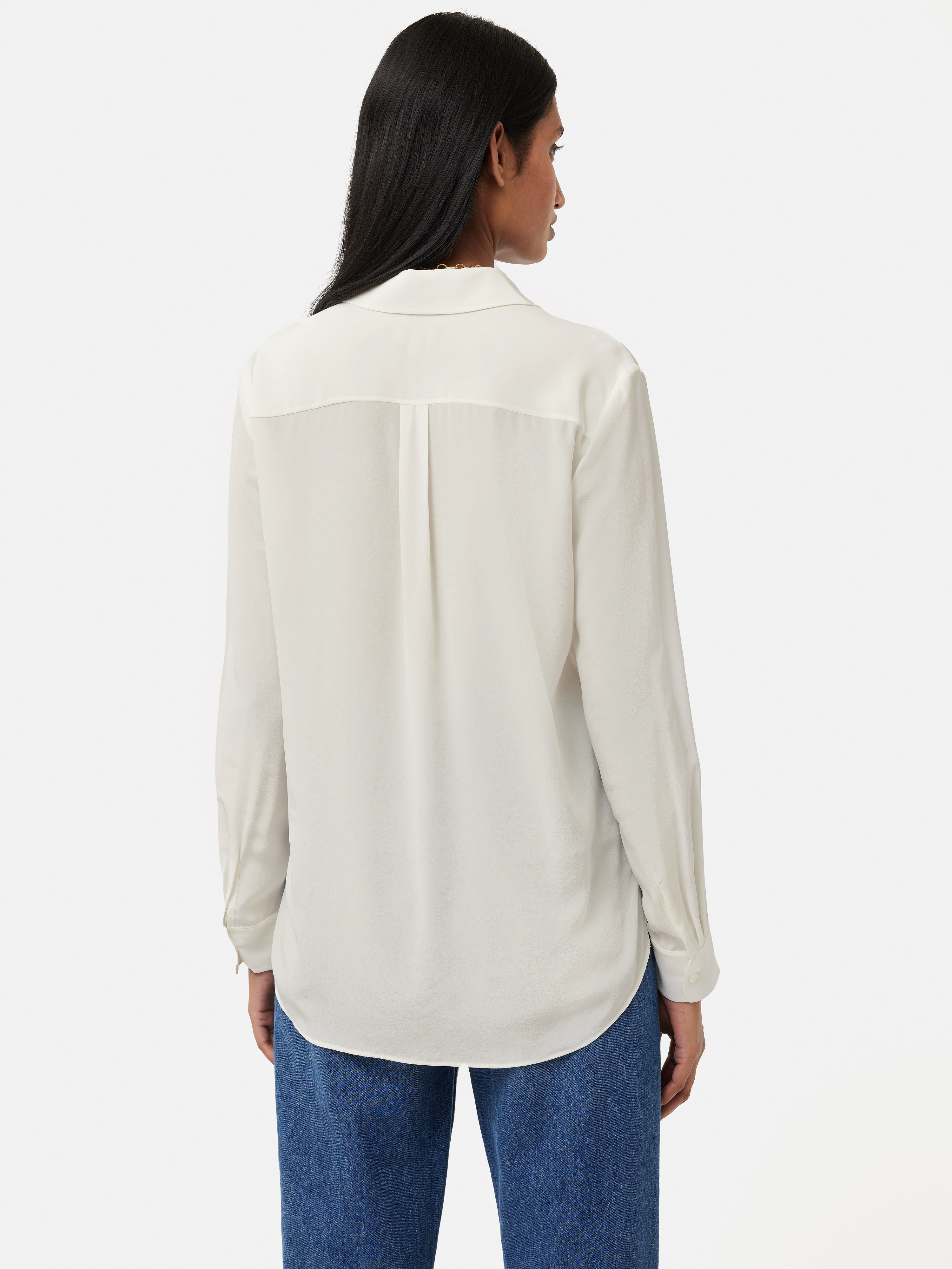 Luxury Silk Long Sleeve Shirt for Women - Ivory Blouse | Elegant Office Wear & Evening Outfits