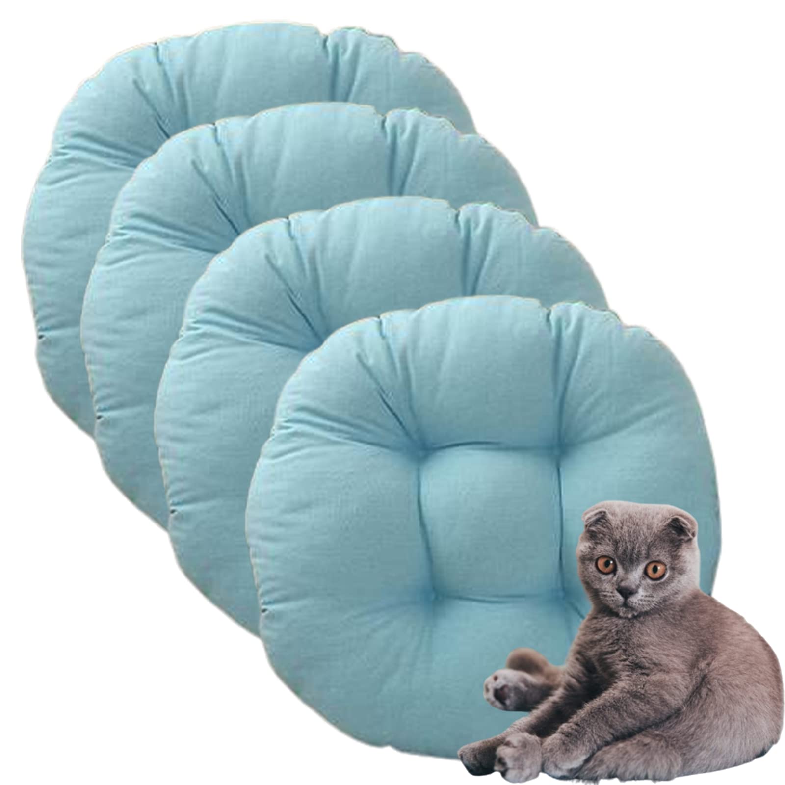 Outdoor Round Bistro Chair Cushions - 20 Inch Blue Seat Pads for Patio Dining Chairs (Set of 4) | Waterproof & Comfortable Outdoor Furniture Cushions for Garden, Balcony, and Restaurant Use