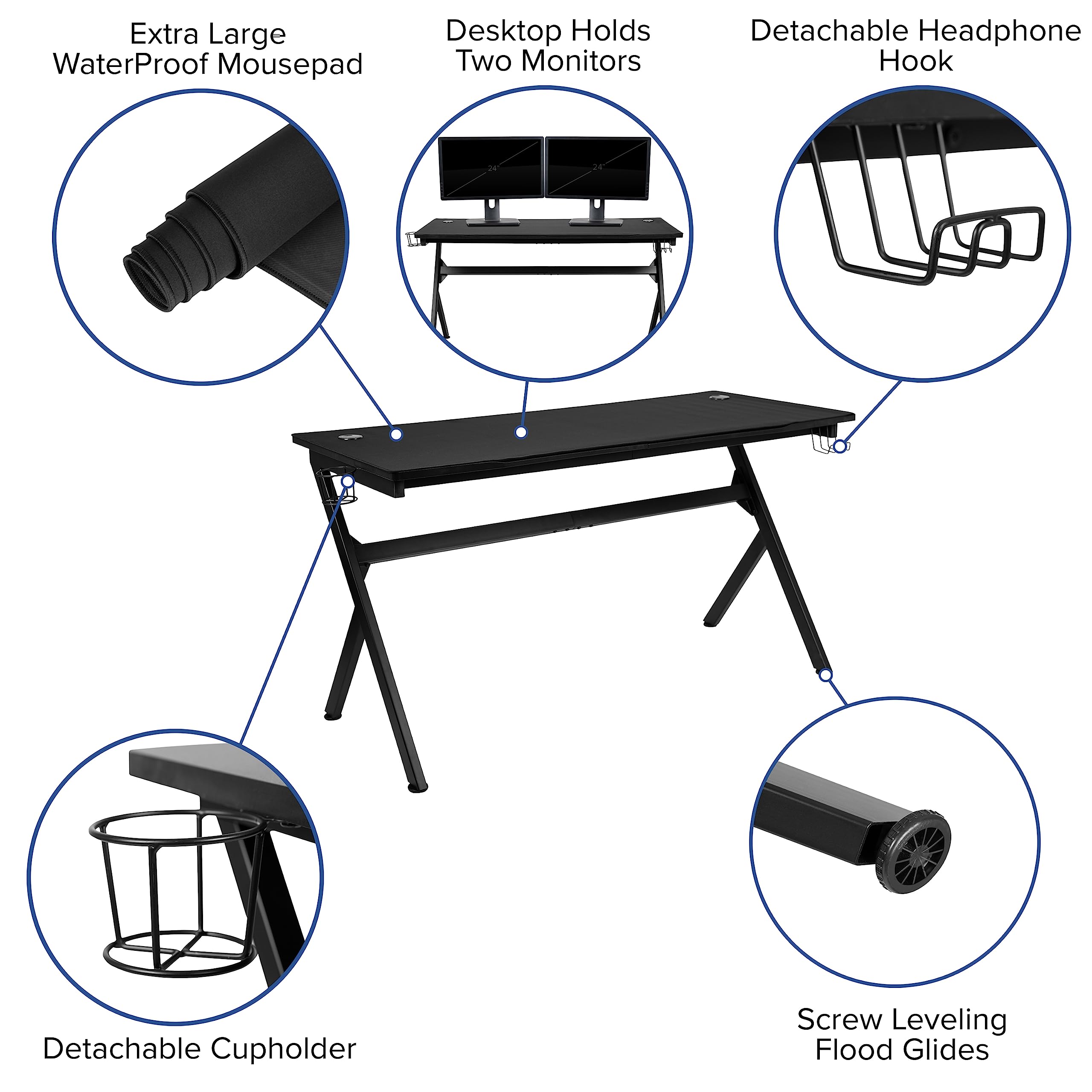 Premium Gaming Desk & Recliner Chair Set with Cup Holder, Headphone Hook & Mouse Pad - Ergonomic Red/Black Gaming Setup for PC & Console Gamers - Perfect for Esports, Streaming & Home Office Battlestations