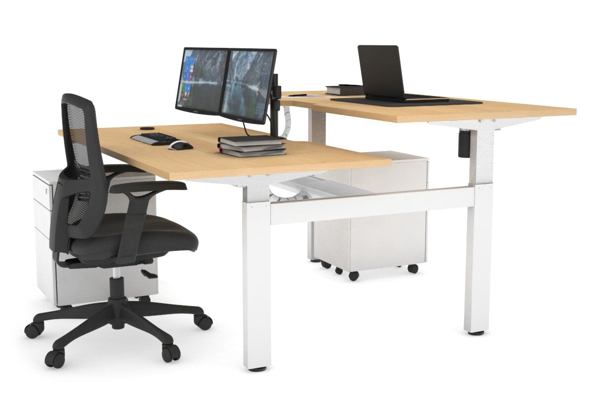 Adjustable Height 2-Person H Bench Workstation - White Frame (1200L x 800W) with Cable Management | Perfect for Office, Home Workspace & Collaborative Environments