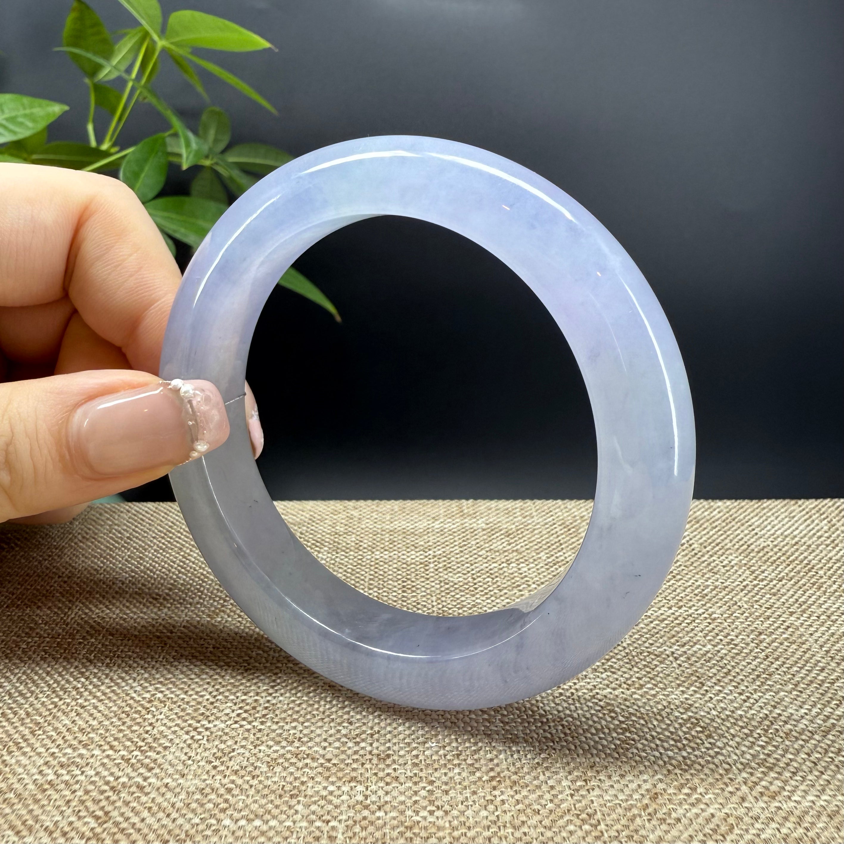 Authentic Burmese Icy Lavender Green Jadeite Bangle Bracelet - 57.4mm Handmade Jewelry for Women | Perfect for Weddings, Gifts & Spiritual Healing