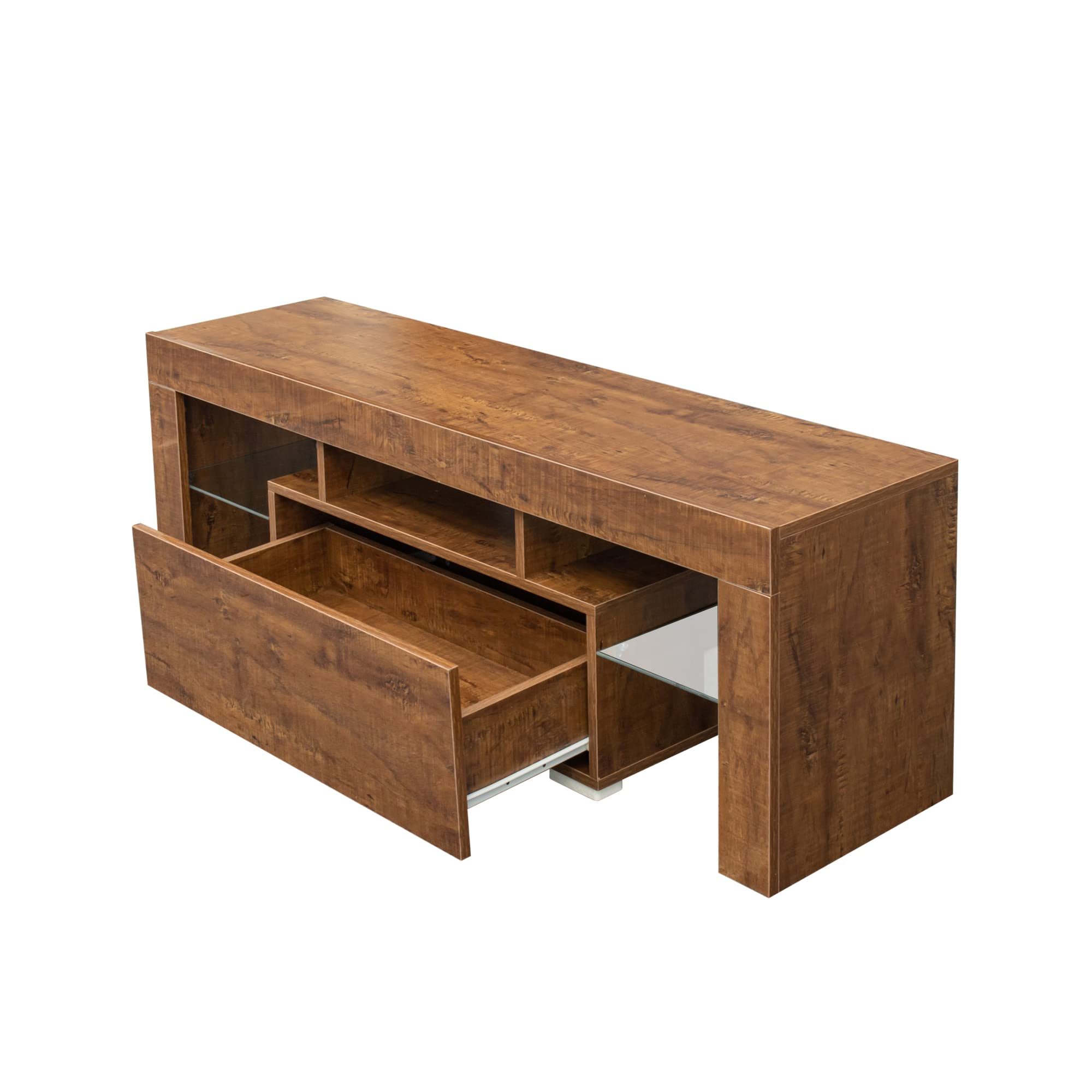 RGB LED TV Stand with Storage for Flat Screen TVs & Gaming Consoles - Modern FIR Wood Entertainment Center for Living Room, Lounge & Game Room Setup