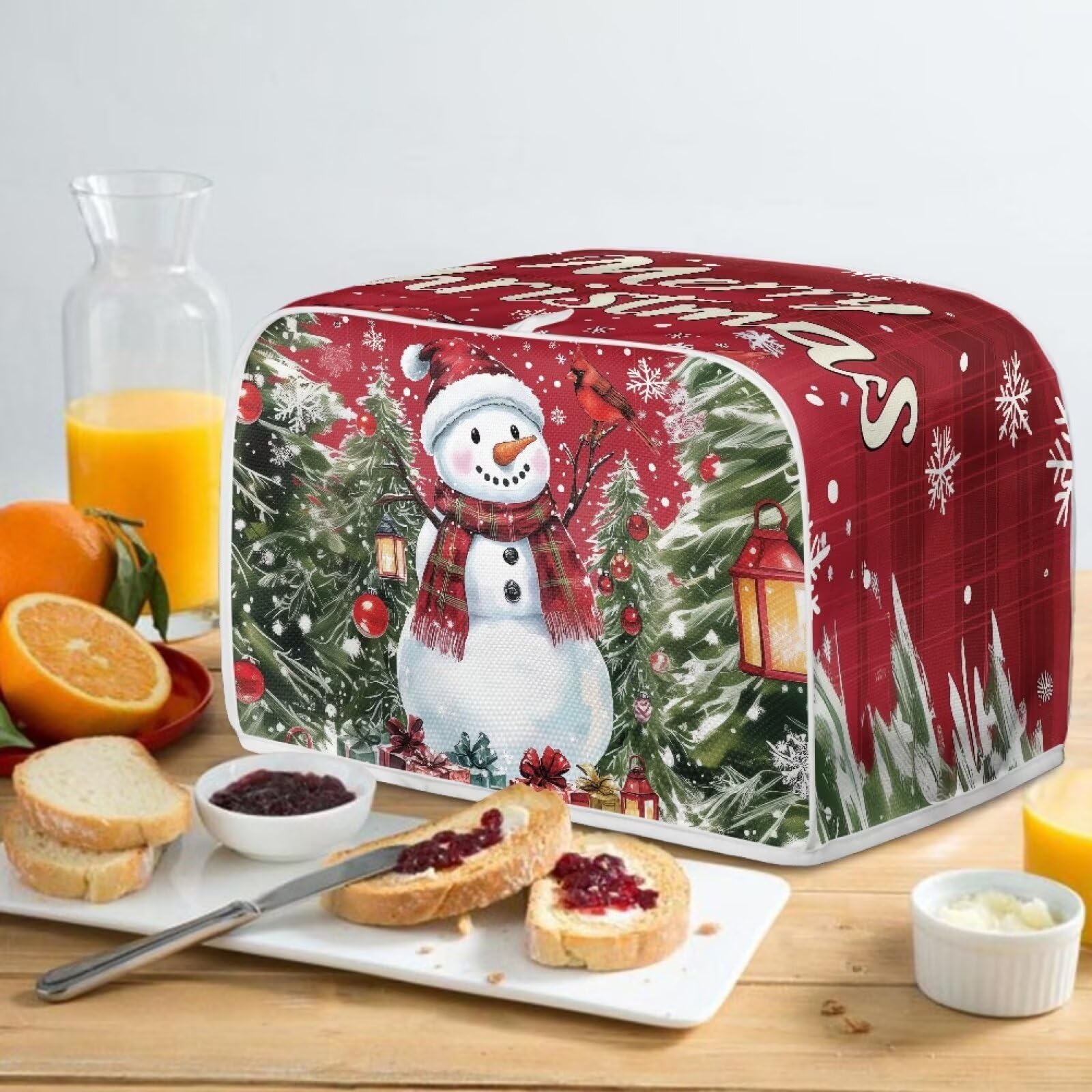 Snowman Pattern Two-Slice Toaster Cover - Christmas Kitchen Decoration & Small Appliance Protector | Dustproof Microwave Oven Cover for Holiday Decor & Stain Prevention | Perfect for Festive Kitchens & Gift-Giving