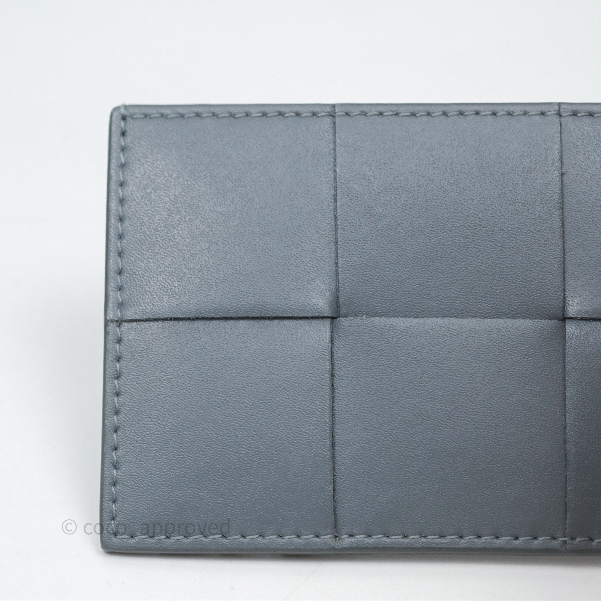 Bottega Veneta Cassette Credit Card Holder Wallet in Grey Blue - Slim RFID Blocking Card Case for Women & Men | Perfect for Travel, Work & Everyday Use