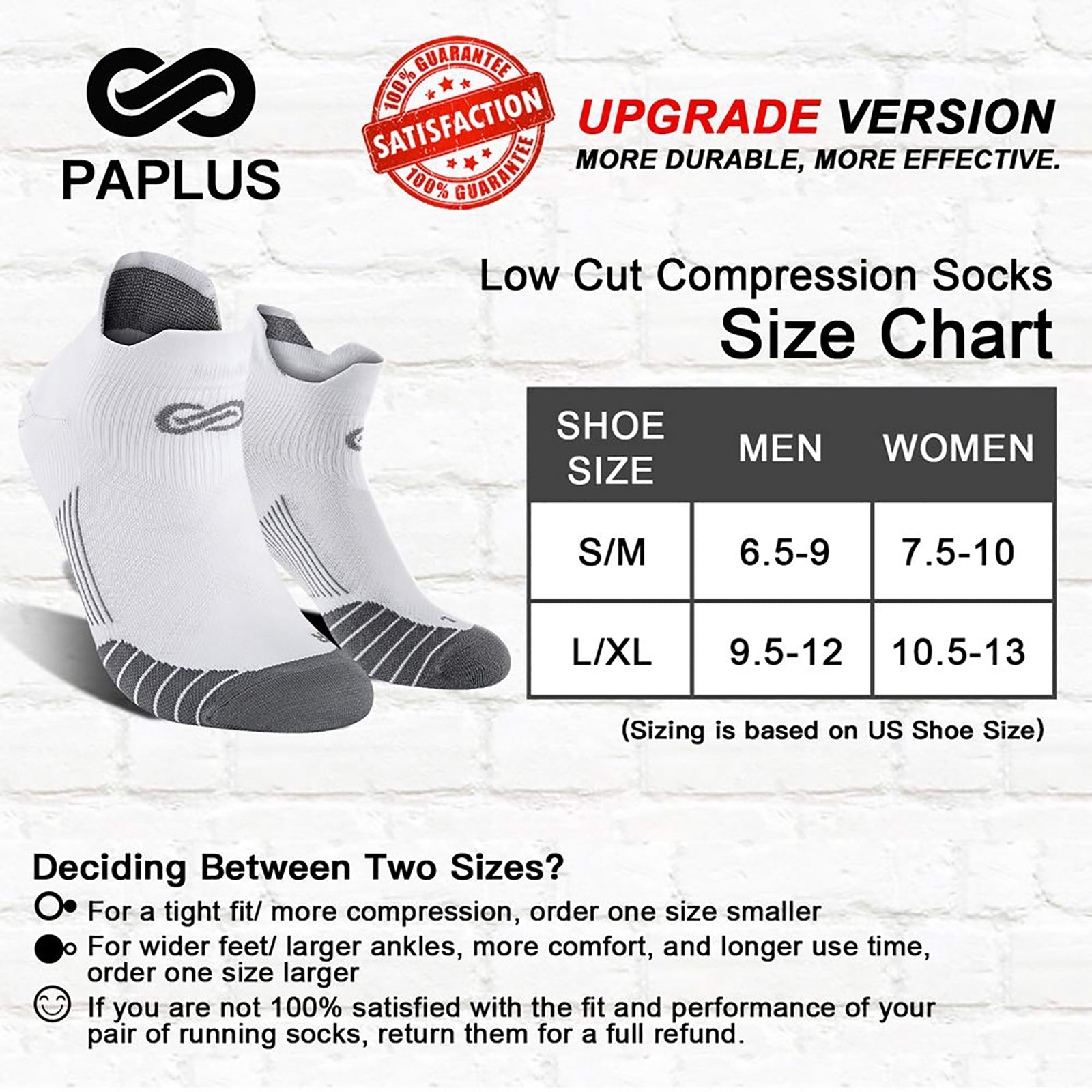 GECKOMAN x PAPLUS Ankle Compression Running Socks for Men & Women - 2 Pairs Pack - Moisture Wicking & Breathable for Marathon, Hiking, Gym Workout & Sports Performance