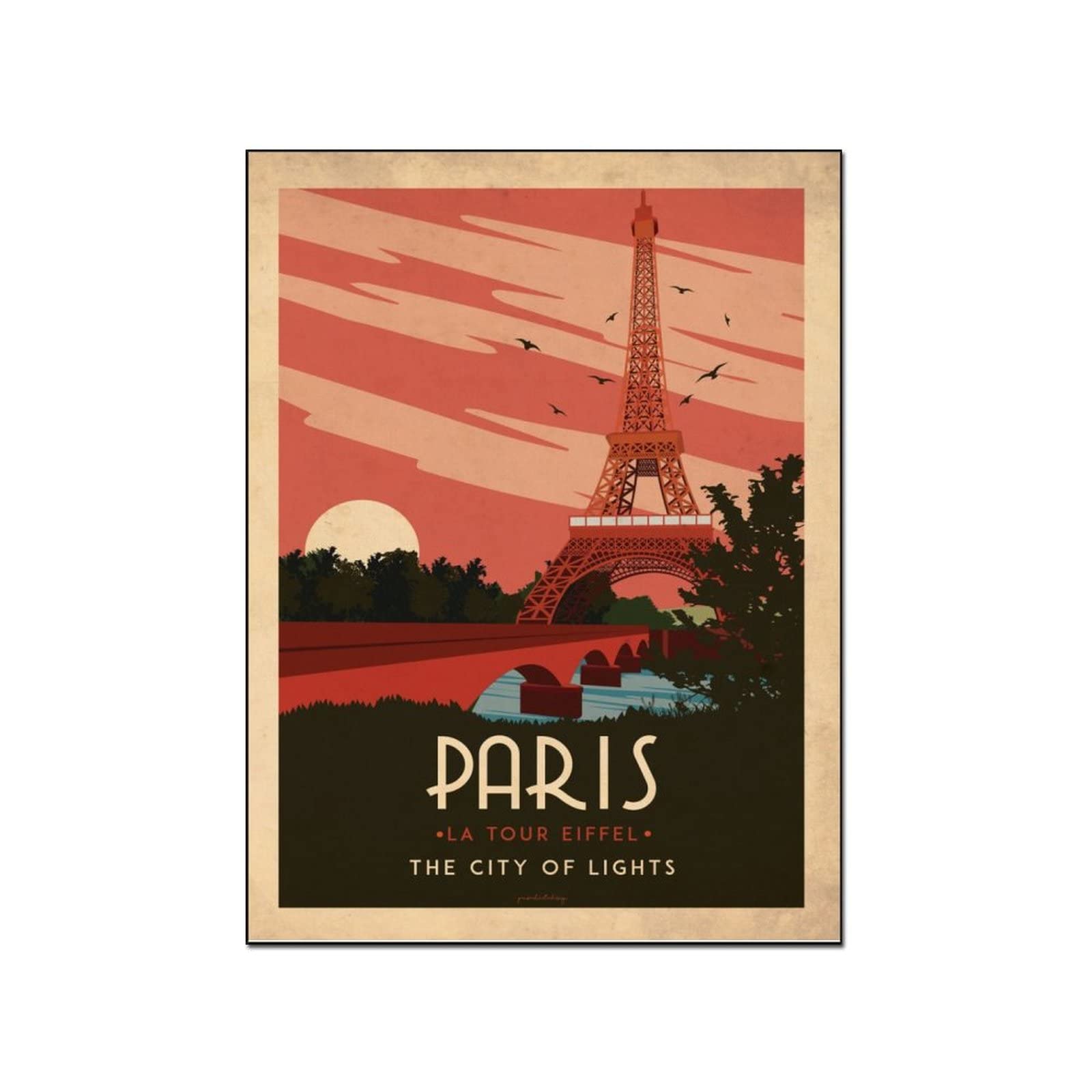 Vintage Paris Travel Poster Art - Canvas Painting Wall Decor for Living Room & Bedroom - 12x16 Inch (30x40cm) - Perfect Gift for Home, Office & Cafe Decor