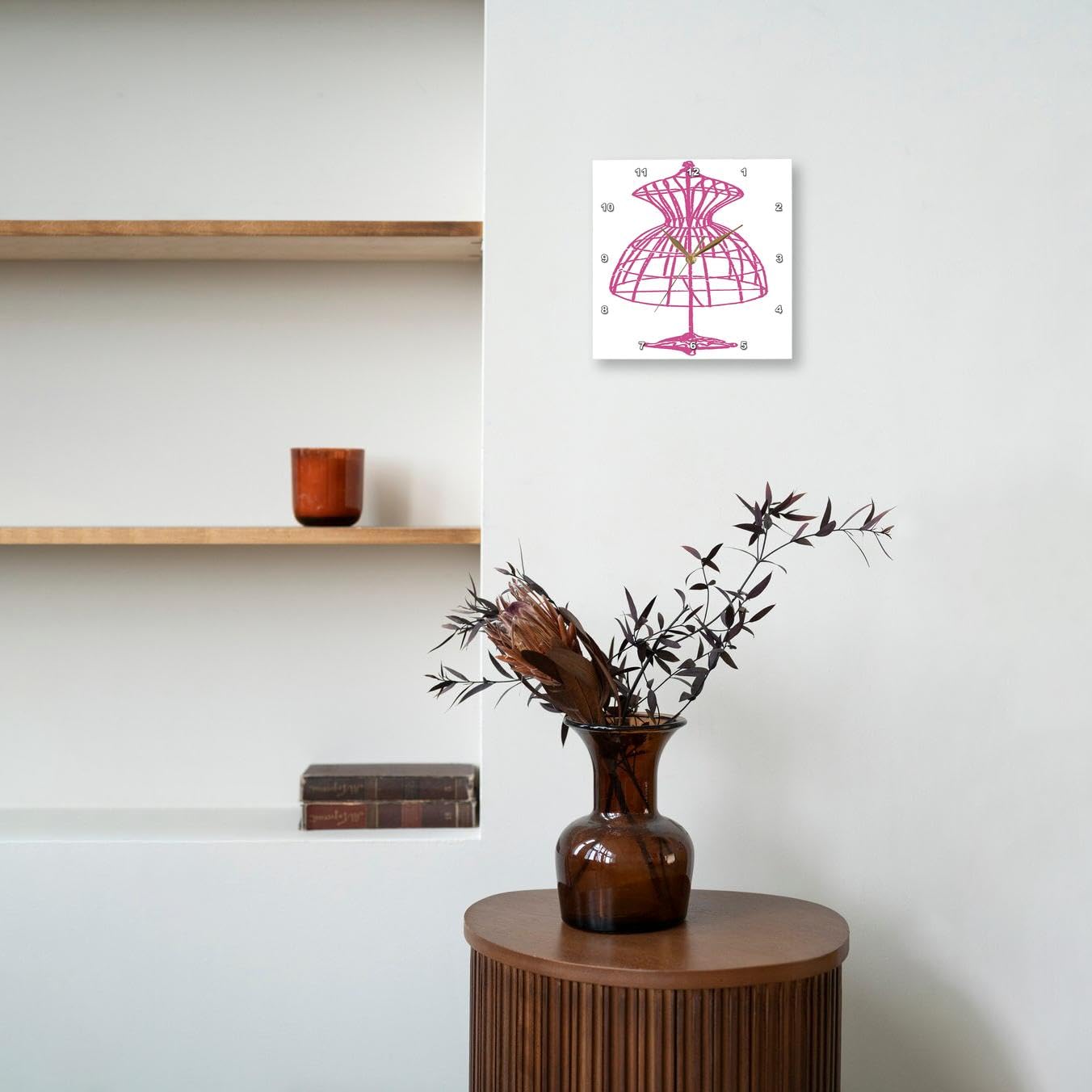 3D Rose Pink Dress Form Wall Clock - 10 x 10 Inch Stylish Home Decor for Bedroom, Living Room & Office | Unique Fashion-Inspired Timepiece for Women & Girls