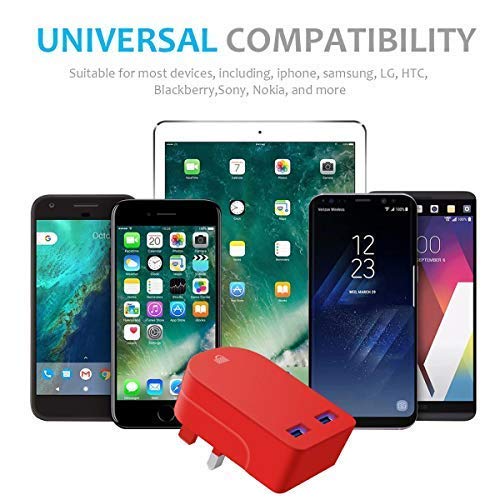 AMO 3-Port USB Wall Charger with Folding UK Plug - 3.1A 15W Fast Charging for iPhone, iPad, Samsung Galaxy, HTC, Windows Phone & Tablets | Perfect for Home, Office & Travel Charging