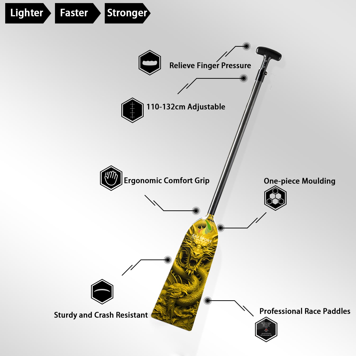 Premium Adjustable Dragon Boat Paddle - IDBF Approved Carbon Fiber Racing Paddle with Dragon Design & Adjustable T-Handle for Competitive Rowing | Perfect for Dragon Boat Racing, Team Training, and Water Sports Enthusiasts