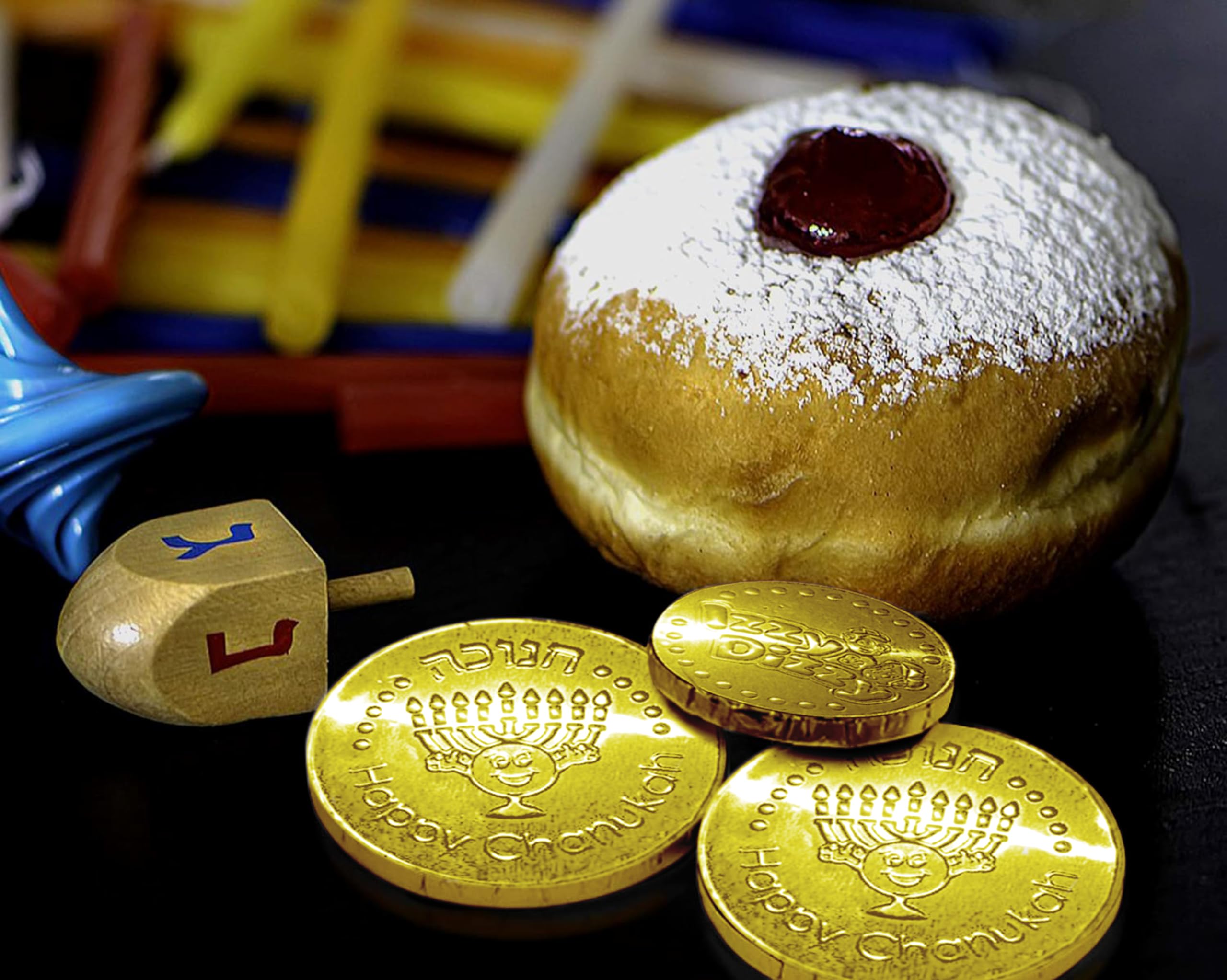 Kosher Milk Chocolate Hanukkah Gelt Coins - Nut Free, Dairy, Menorah Embossed - 50 Pack for Hanukkah Celebrations, Gift Giving & Holiday Parties