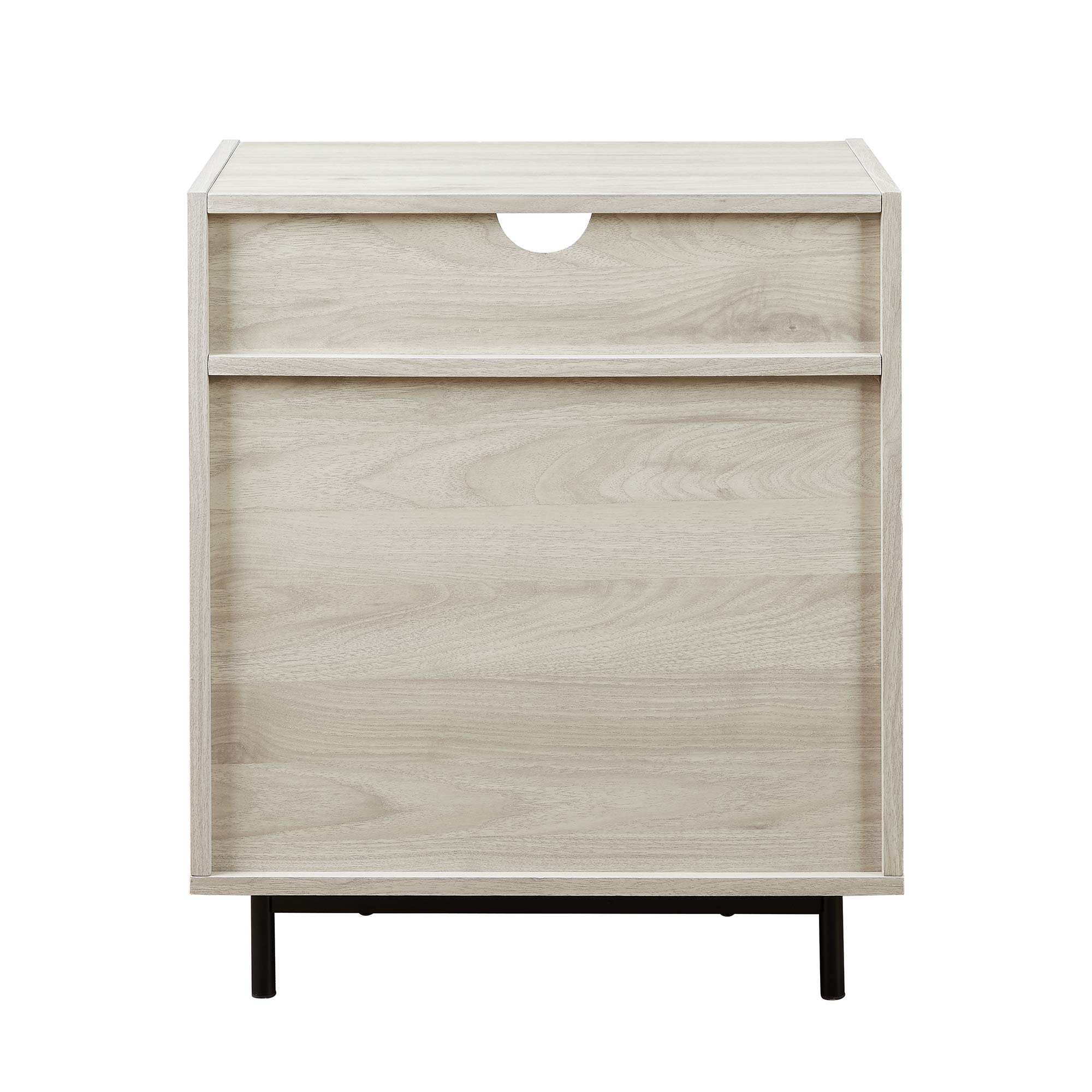 Walker Edison Florence 22 Inch 2-Drawer Open Top Nightstand with USB Charging Port - Modern Birch Wood Bedside Table for Bedroom, Living Room & Office Use