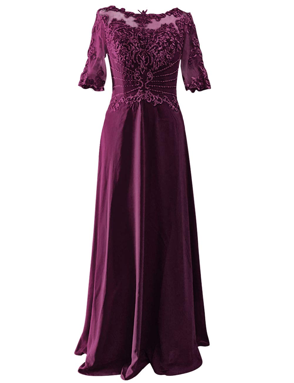 Elegant Mother of The Bride Dresses - Long Formal Evening Gown with Lace Applique & Beaded Short Sleeves for Weddings, Parties & Special Occasions