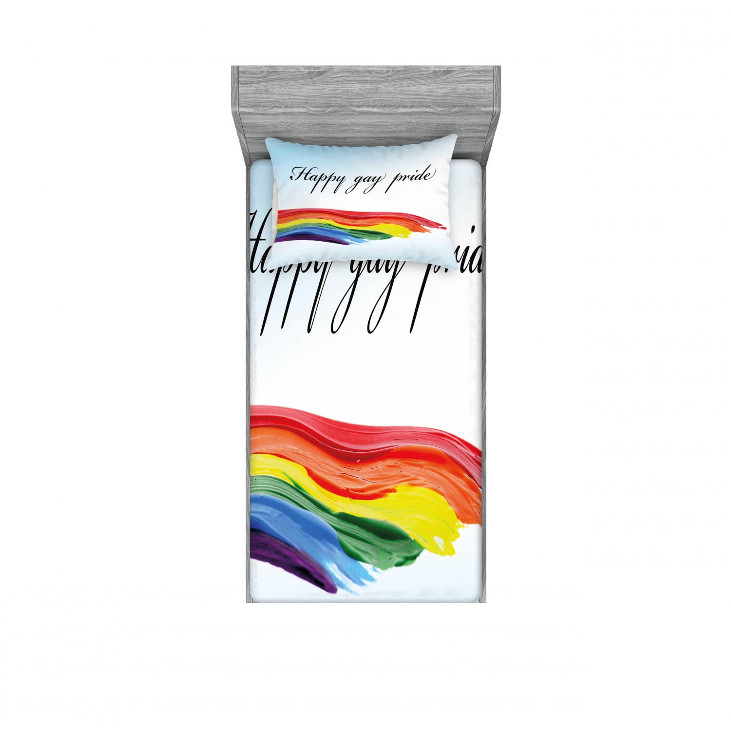 Ambesonne Pride 2-Pack Twin XL Fitted Sheet & Pillow Sham Set - Vibrant Multicolor LGBTQ+ Bedding Decor (4-Piece Set) | Perfect for Pride Month Celebrations, Dorm Rooms & Themed Bedroom Decor