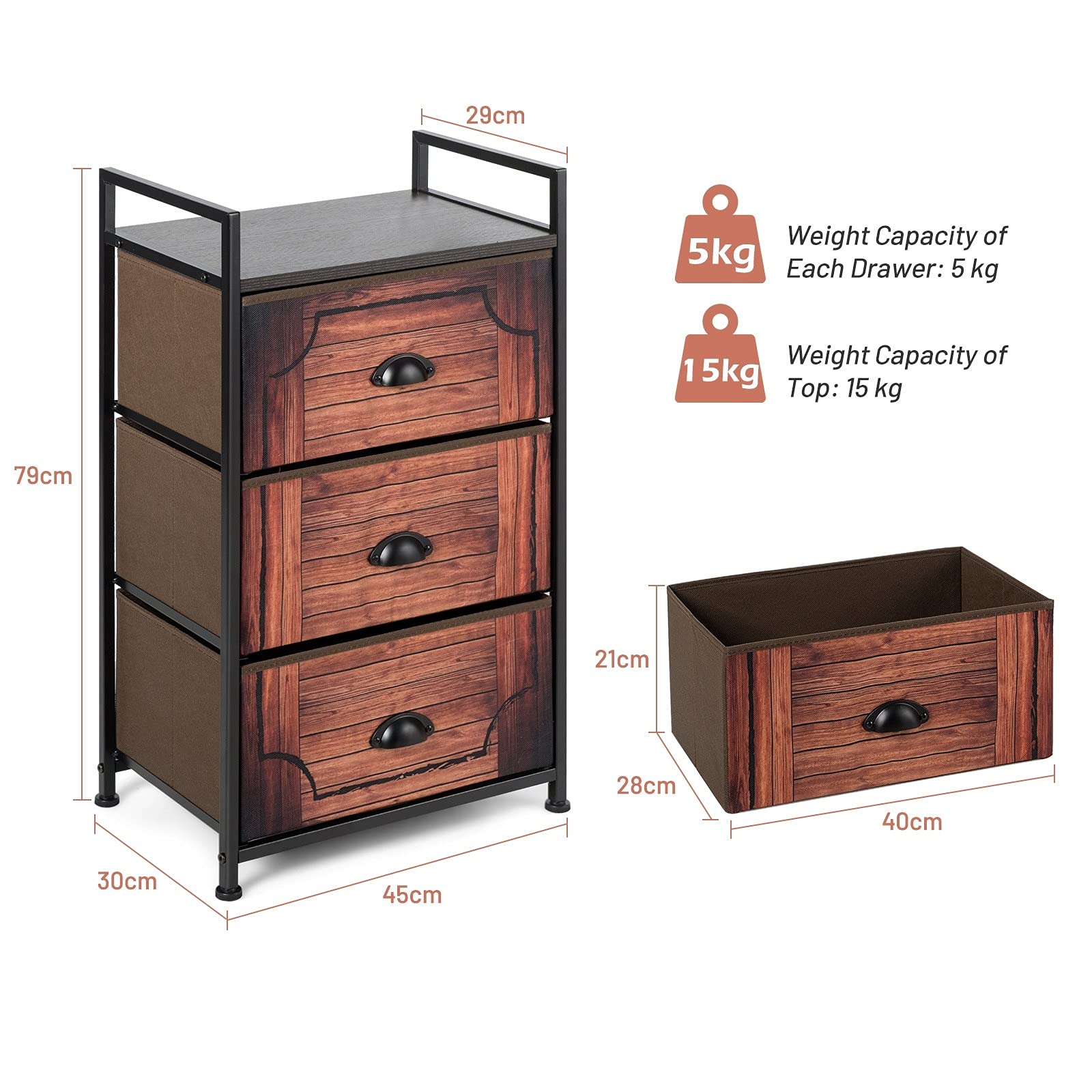 Safeplus 3-Drawer Fabric Dresser Storage Organizer - Sturdy Metal Frame with Wood Top & Easy-Pull Fabric Bins for Clothes, Toys, Bedroom & Nursery Organization | Space-Saving Closet Shelves for Home, Office & Dorm Room