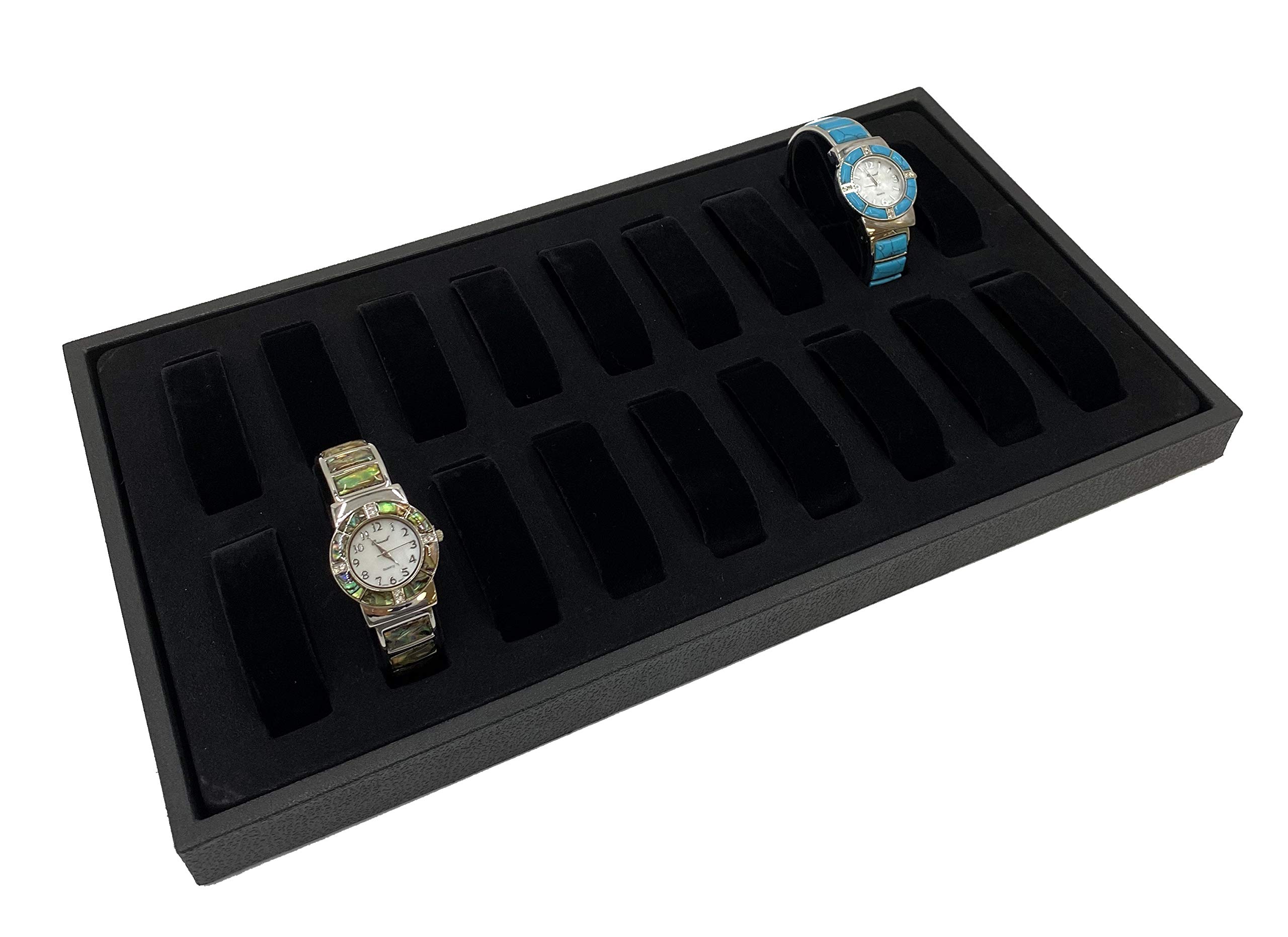 18 Slot Watch & Bangle Display Tray - Midnight Black with Removable Velvet Collars - Perfect for Jewelry Storage, Travel Organization & Retail Display - N'icePackaging