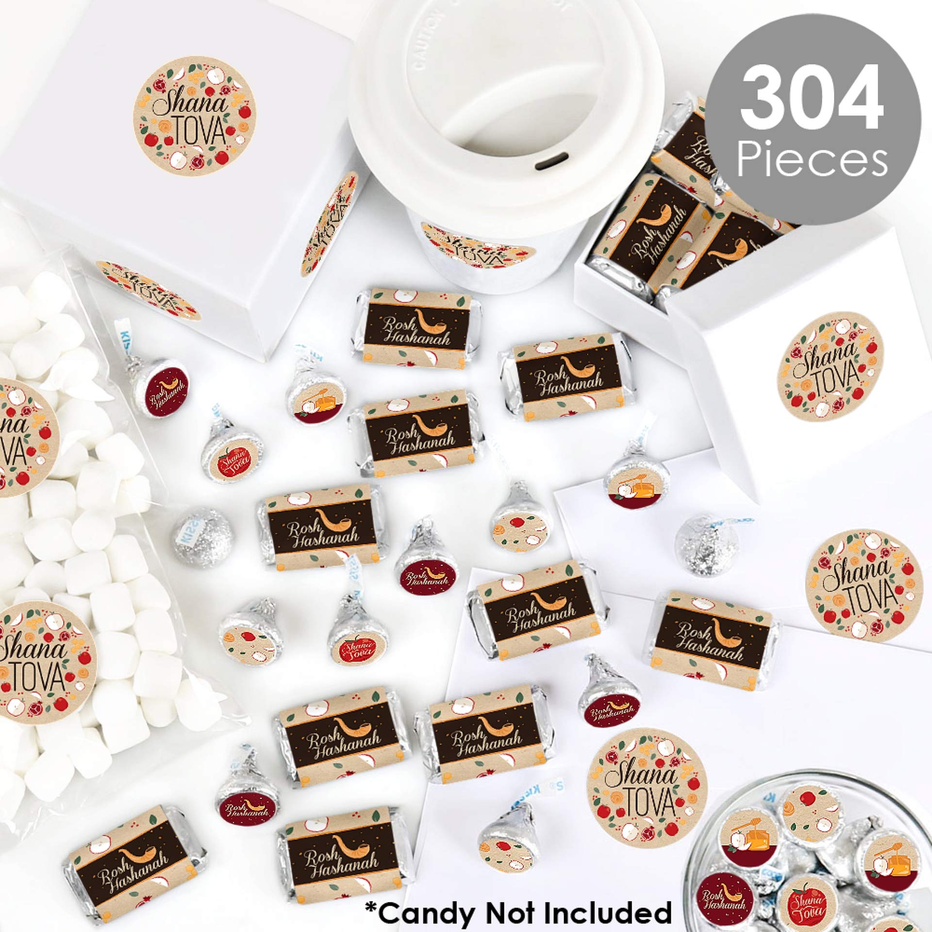 Big Dot of Happiness Rosh Hashanah Mini Candy Bar Wrappers & Stickers - 304pc Jewish New Year Candy Favor Kit for Party Favors, Gift Wrapping & Holiday Celebrations