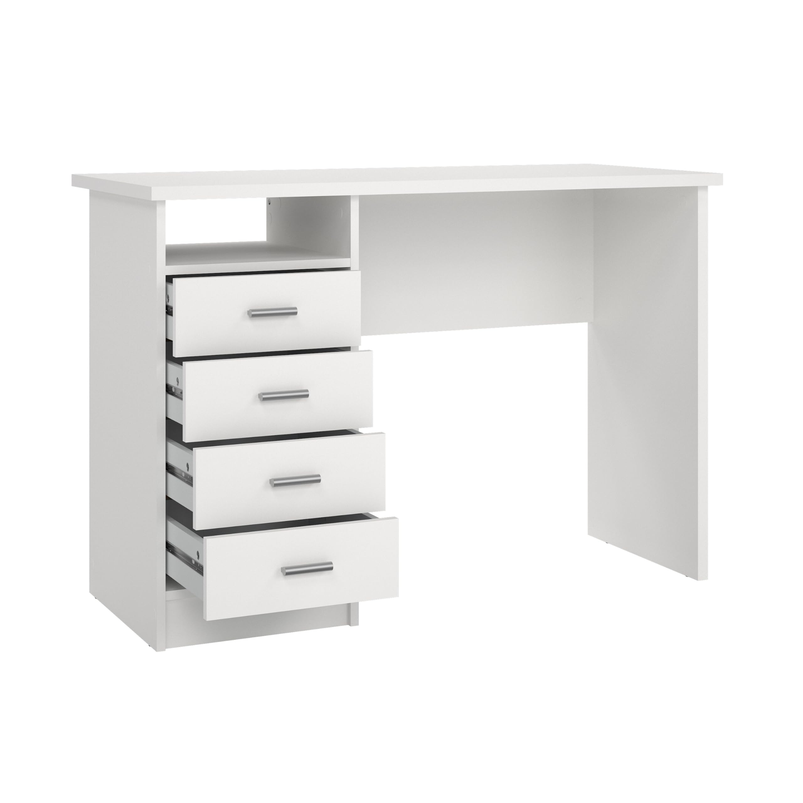 Modern White 4-Drawer Office Desk with Storage - Compact & Functional Writing Desk for Home or Office Workspace - Perfect for Small Spaces, Home Office & Study Rooms