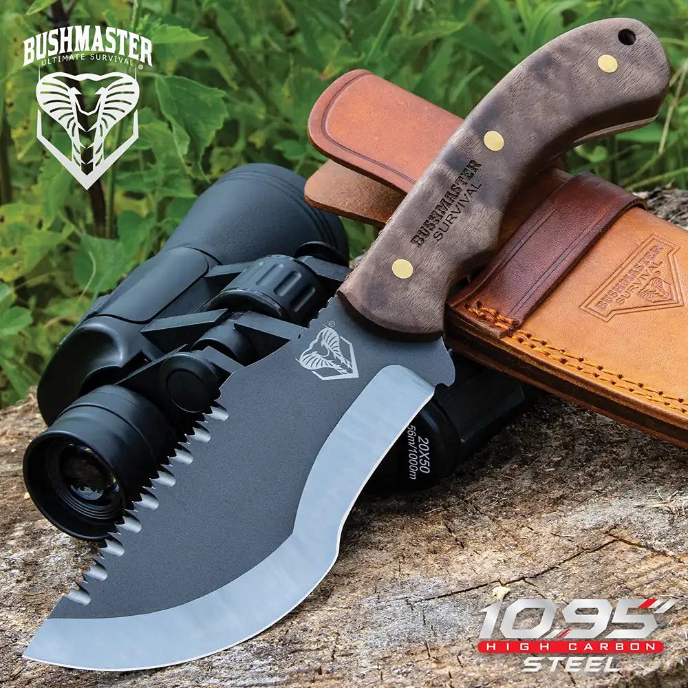 BUSHMASTER Tracker Knife with Leather Sheath - 11.75