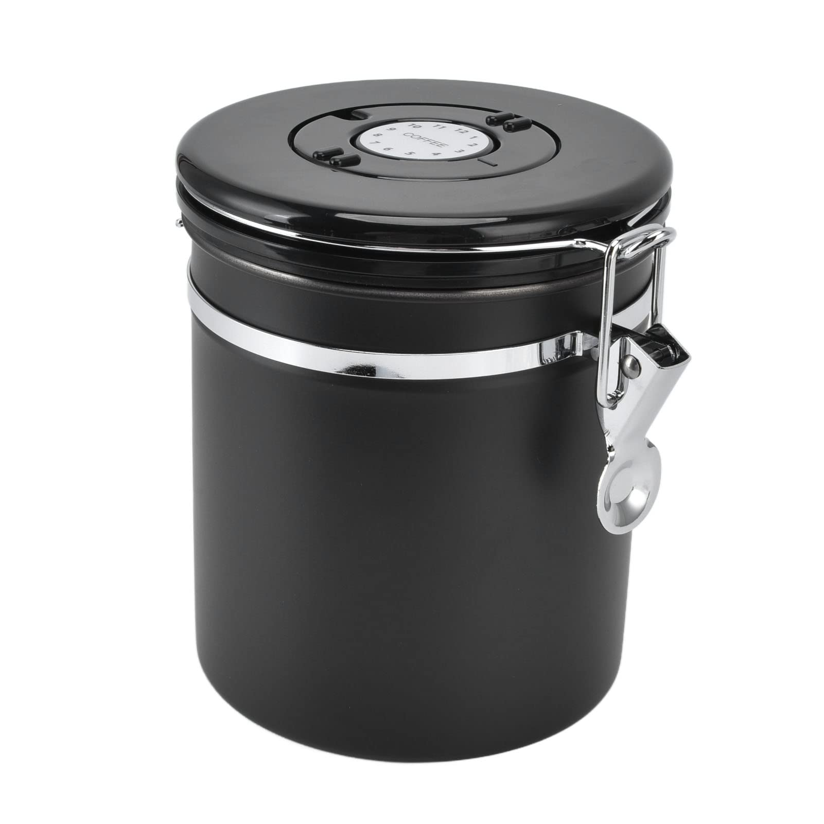 **Airtight Stainless Steel Coffee Storage Container with Scoop - Kitchen Organization & Freshness Keeper (Black) - Perfect for Home, Office, and Coffee Shops**