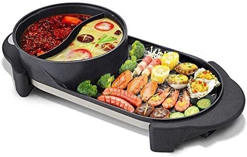 2-in-1 Large Capacity Electric Hot Pot & Grill - Indoor Smokeless Teppanyaki Grill with Flat Bottom for Easy Cleaning - Perfect for Family Gatherings, Asian Hot Pot Meals & Home BBQ Parties