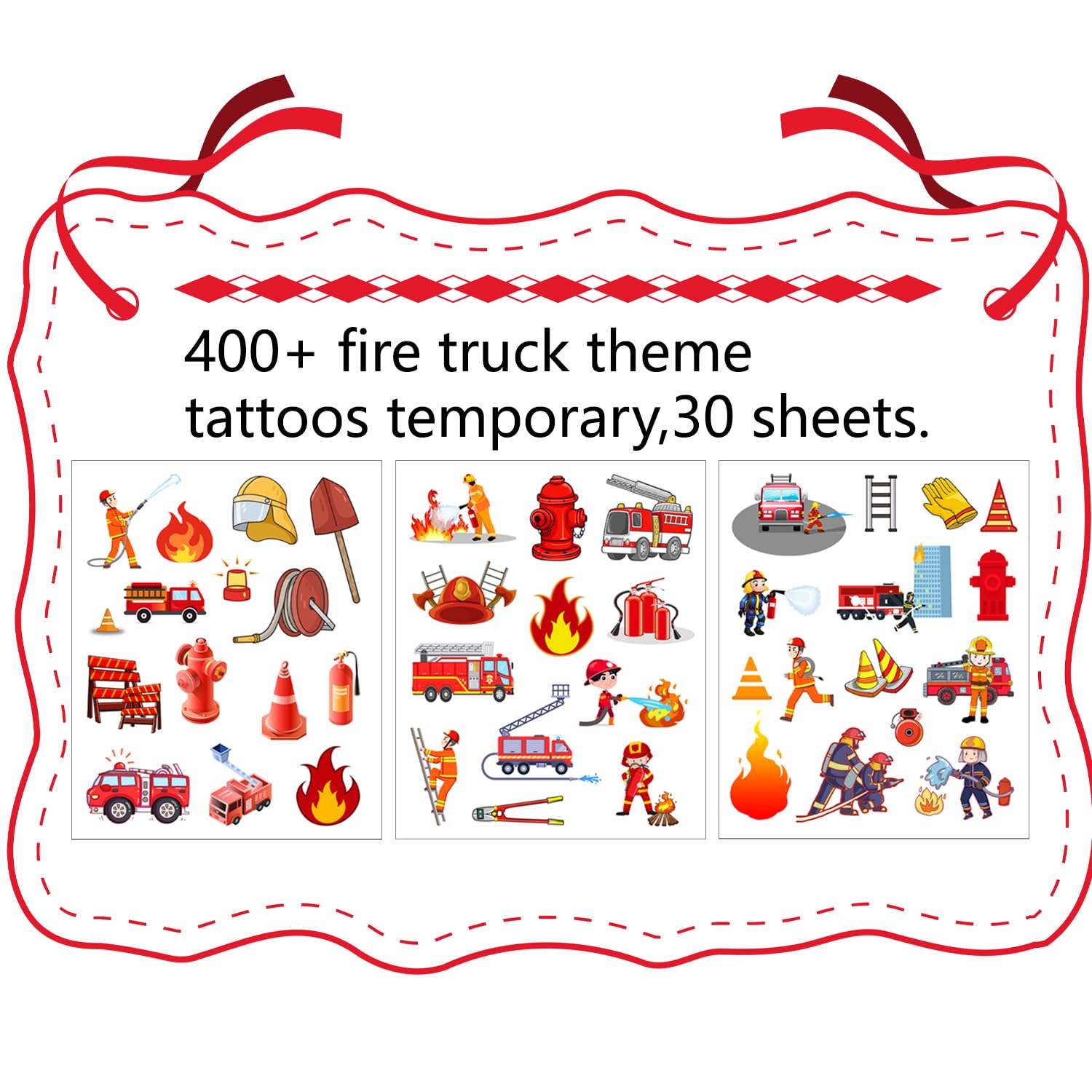 400PCS Fire Truck Temporary Tattoos Stickers - Fire Safety Awareness, Firefighter Birthday Party, Gender Reveal, Baby Shower Decorations - Perfect for Goodie Bags, Party Favors & Prizes (Promote Fire Safety Education)