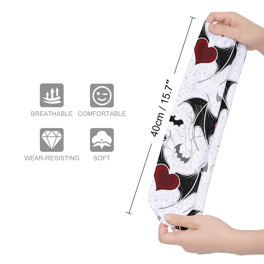 Bats and Hearts Patterned Thick Stockings - Halloween & Christmas Themed Tights for Women - Perfect for Cosplay, Parties, and Festive Outfits