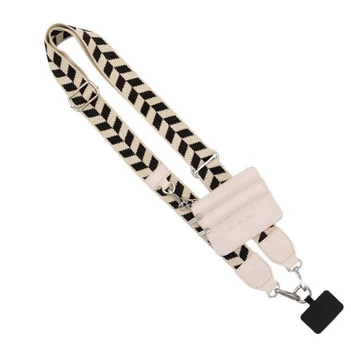 Phone Strap with Zippered Pouch & Clip - Crossbody Wallet Strap for iPhone & Android - Hands-Free Convenience for Shopping, Travel & Daily Use (Black & White)