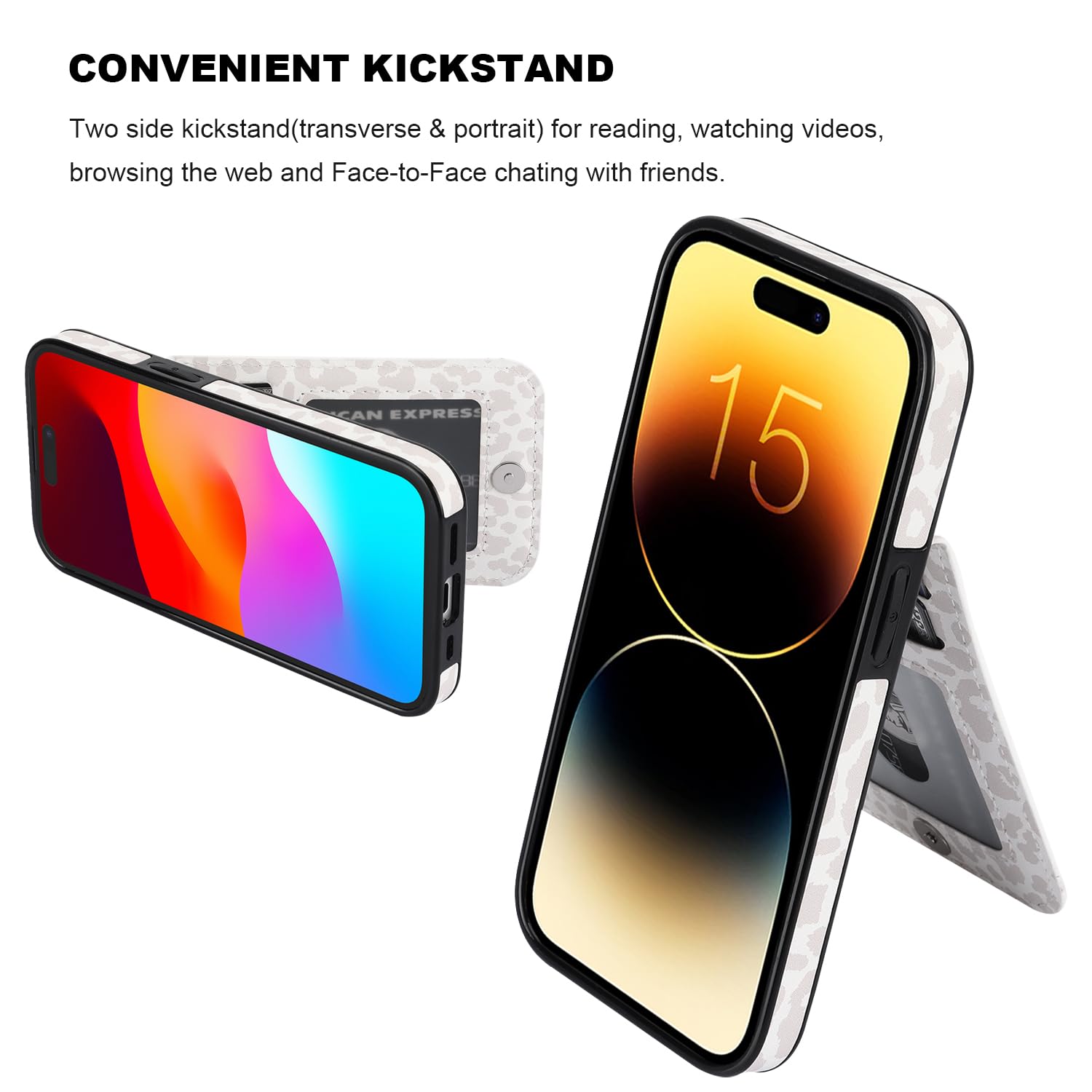 Vaburs iPhone 15 Pro Max Case Wallet - Premium PU Leather Magnetic Flip Cover with Credit Card Holder | White Leopard Cheetah Pattern | Shockproof Protective Case for 6.7