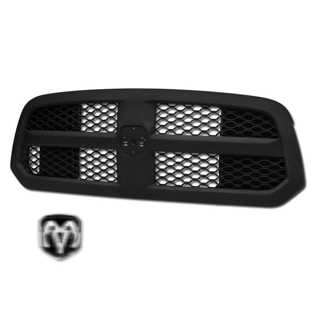 TLAPS Matte Black Honeycomb Mesh Front Bumper Grille Compatible with 2013-2018 Dodge Ram 1500 & 2019-2022 Classic Models - OE Style Replacement with Emblem (Perfect for Off-Roading & Truck Customization)