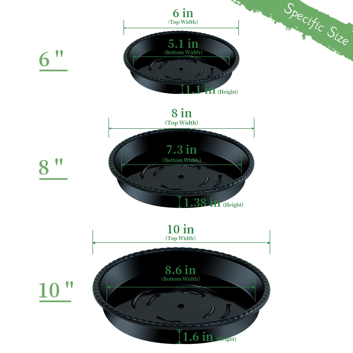 9-Pack Black Plastic Plant Saucers (6/8/10 Inch) - Thick & Sturdy Flower Pot Trays for Indoor/Outdoor Plants - Perfect for Drainage Protection Under Potted Plants on Decks, Patios and Windowsills