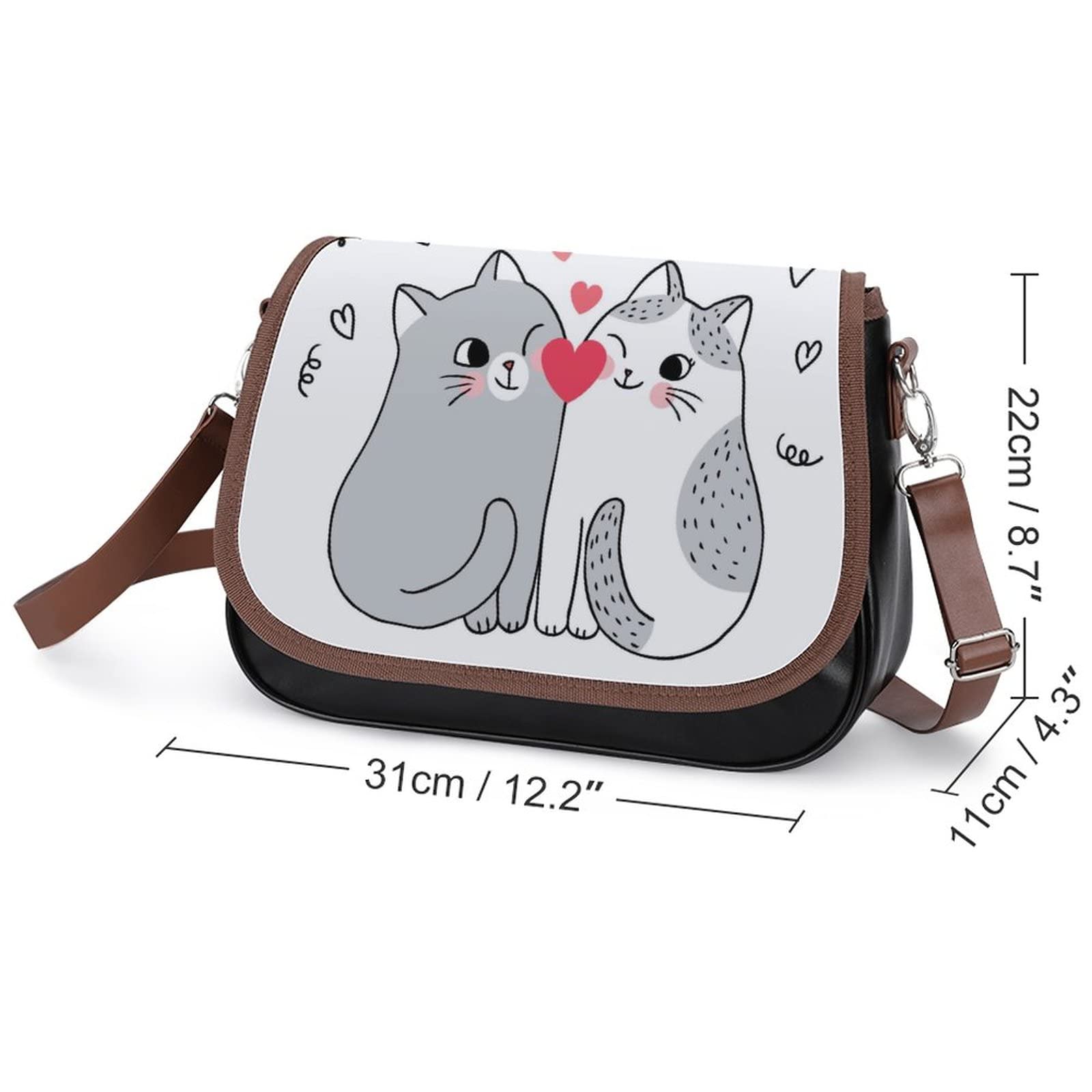 Stylish Medium Crossbody Bags for Women - Printed Shoulder Messenger Purse & Designer Satchel Handbag with Cute Cat Couple Pattern | Perfect for Daily Use, Travel, Dating & Shopping