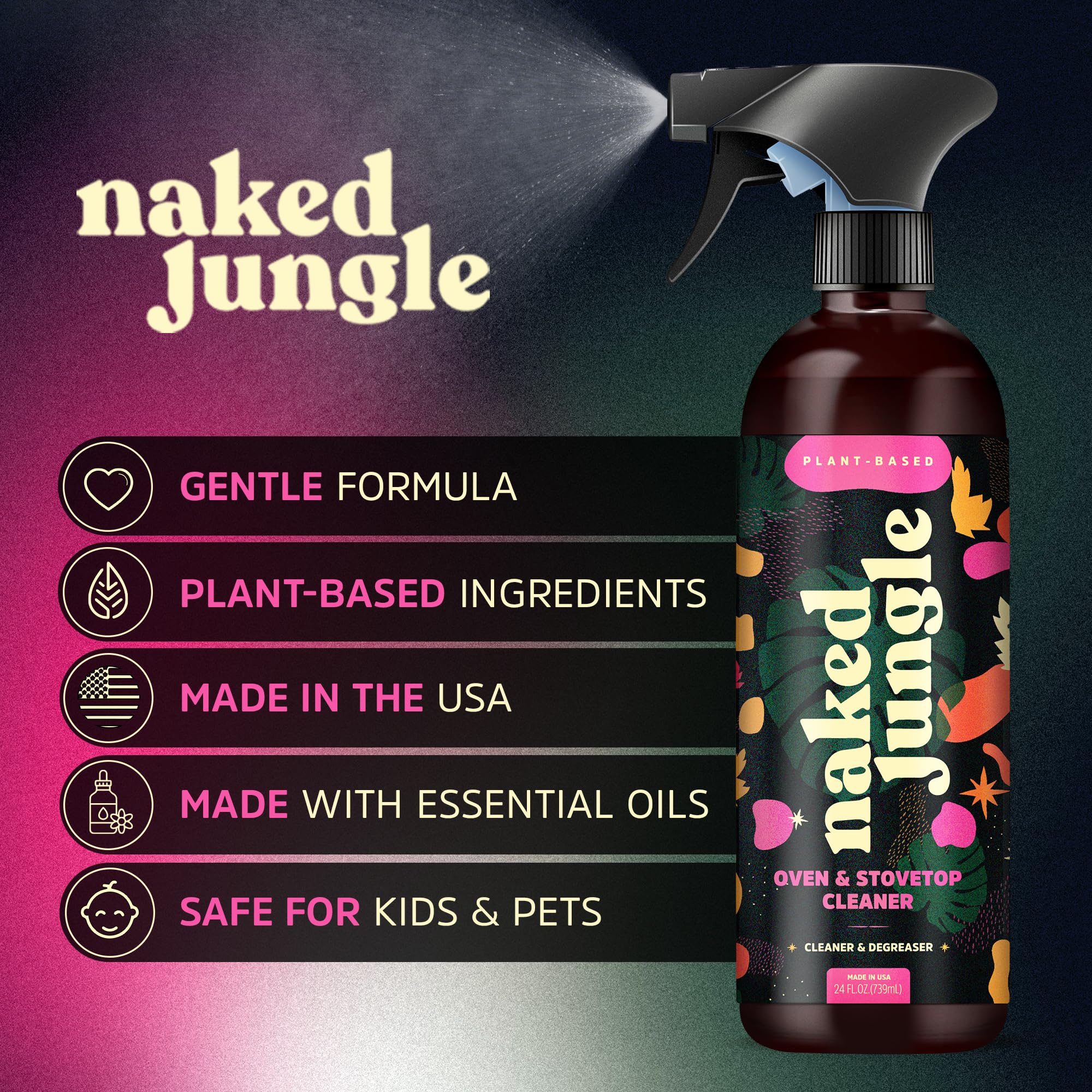 Naked Jungle Premium Plant-Based Stove Top Cleaner & Oven Cleaner - Heavy Duty Degreaser Spray for Cooktops, Gas Stoves, Grills (24oz) - Eco-Friendly Kitchen Cleaning for Tough Grease & Burnt-On Food