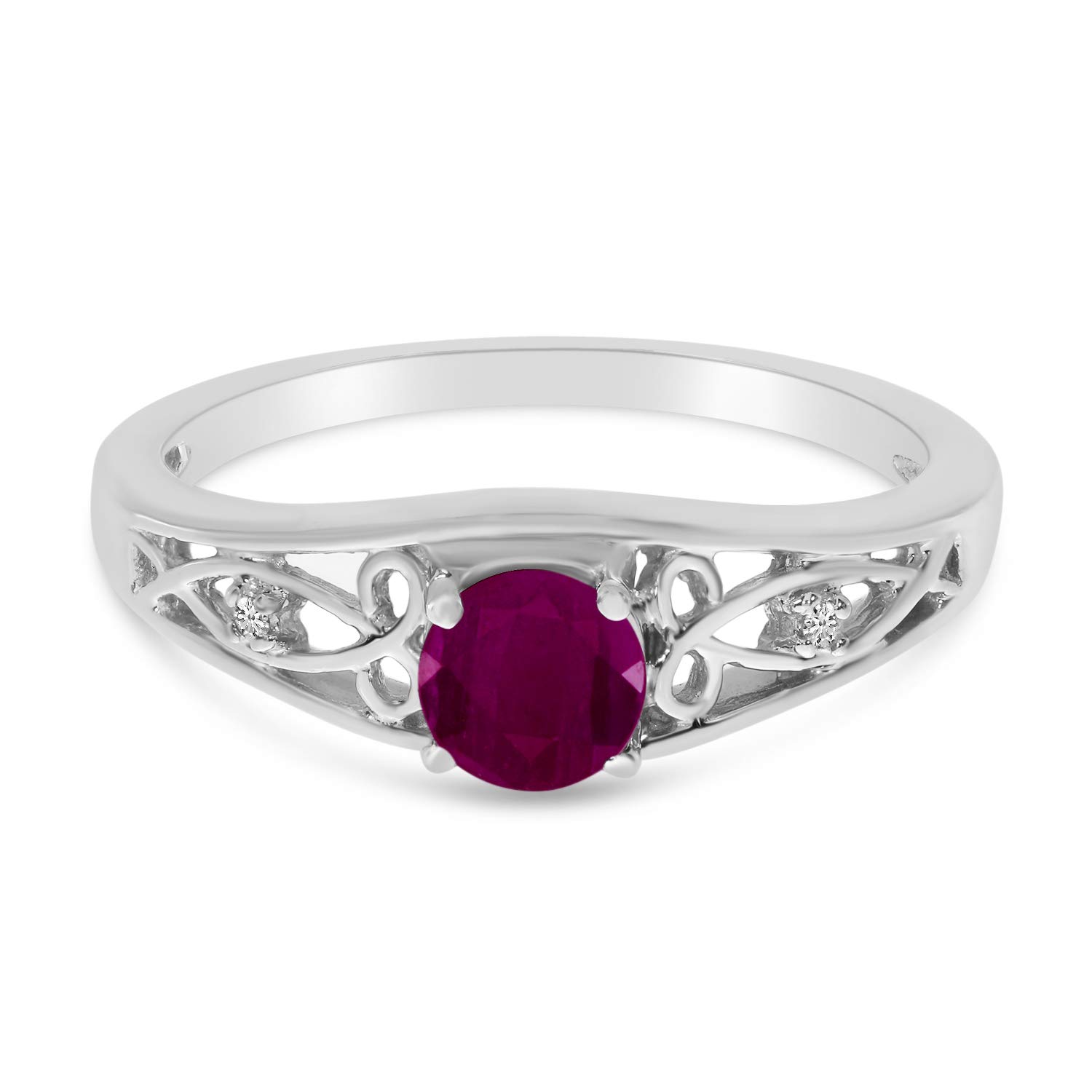 10K White Gold Round Ruby and Diamond Ring for Women - Elegant Engagement, Wedding, Anniversary Gift - Perfect for Special Occasions