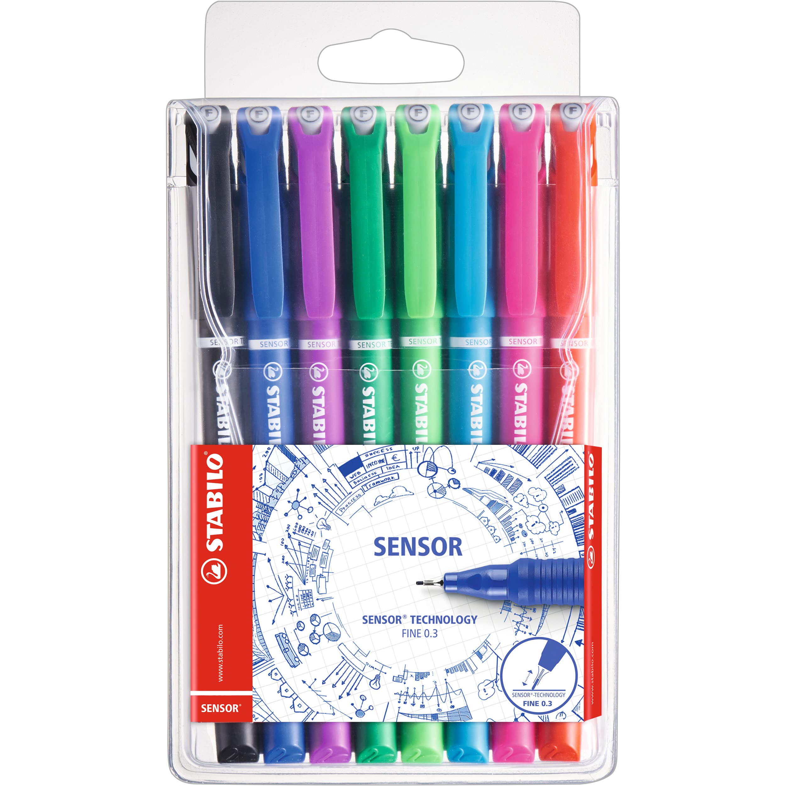 STABILO Sensor Fineliner Wallet Set - 8 Vibrant Colors Fine Tip Markers for Journaling, Note Taking & Art Projects