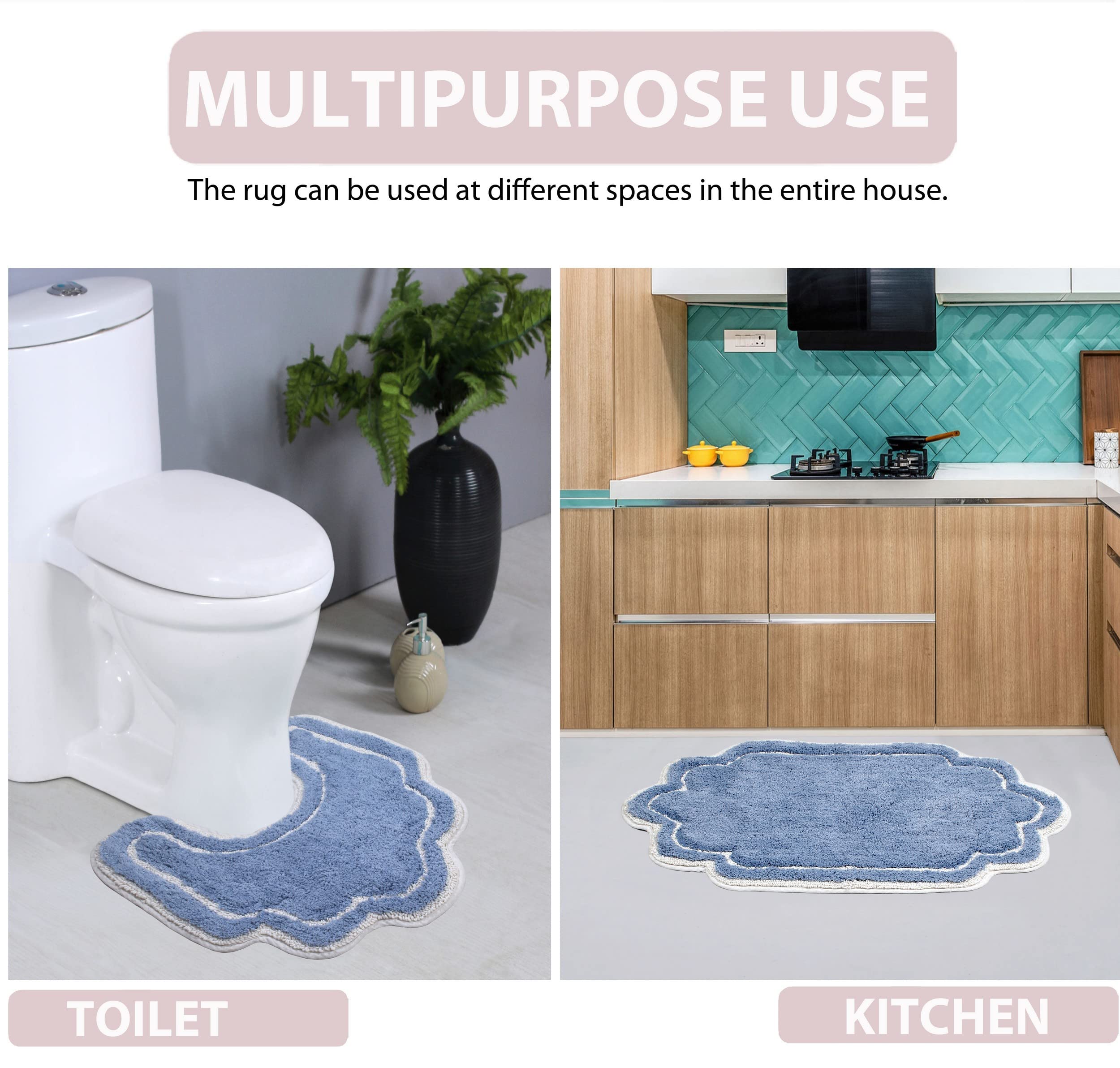 Home Weavers Allure Collection 100% Cotton Tufted Bathroom Rug - Ultra Soft & Absorbent Non-Slip Bath Mat - Machine Washable Runner for Bathroom Floor (21x54 Inches, Blue) - Perfect for Bathroom, Shower & Vanity Areas
