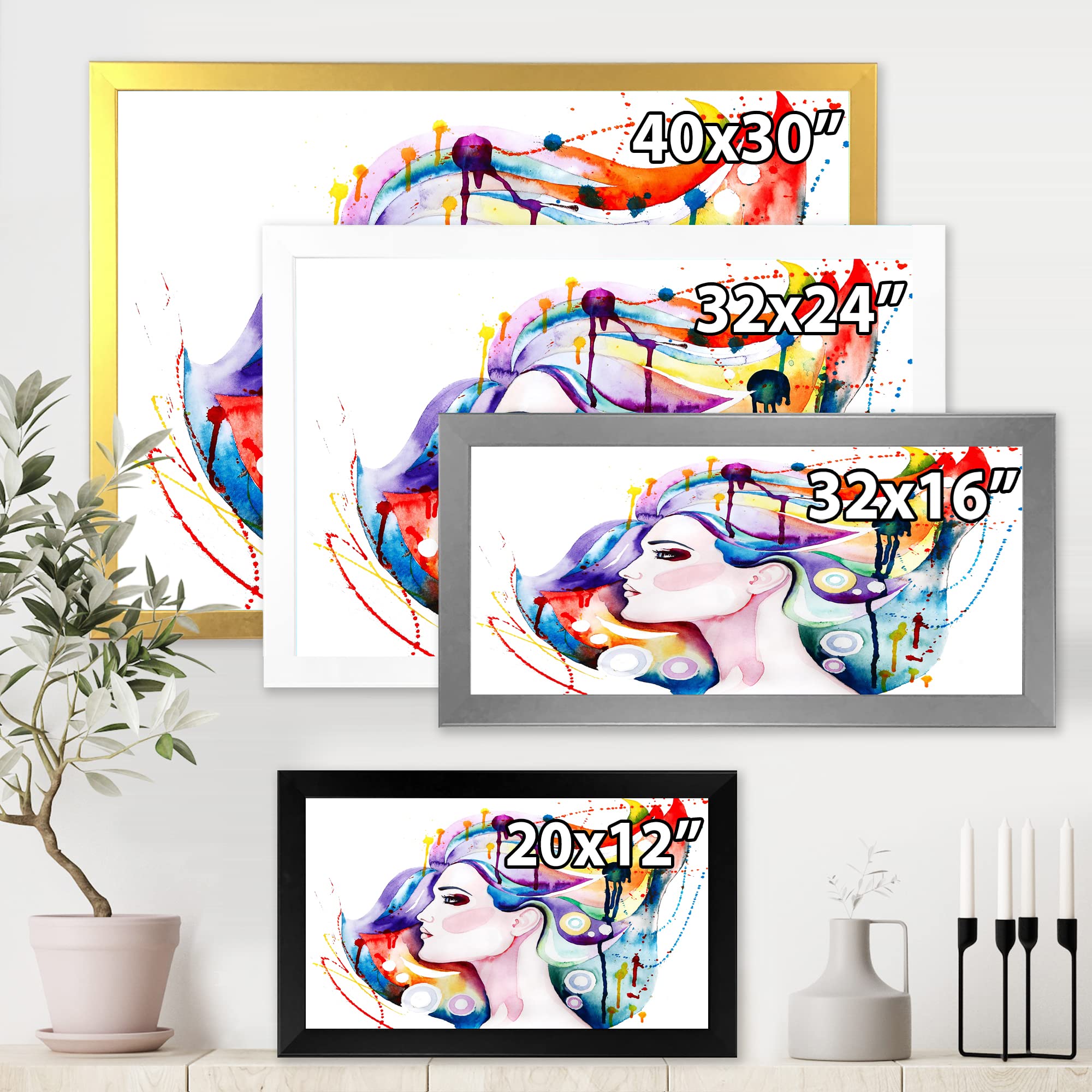 DesignQ Traditional Framed Wall Art - Beautiful Long Hair Woman Portrait Painting - Perfect for Living Room, Bedroom & Office Decor
