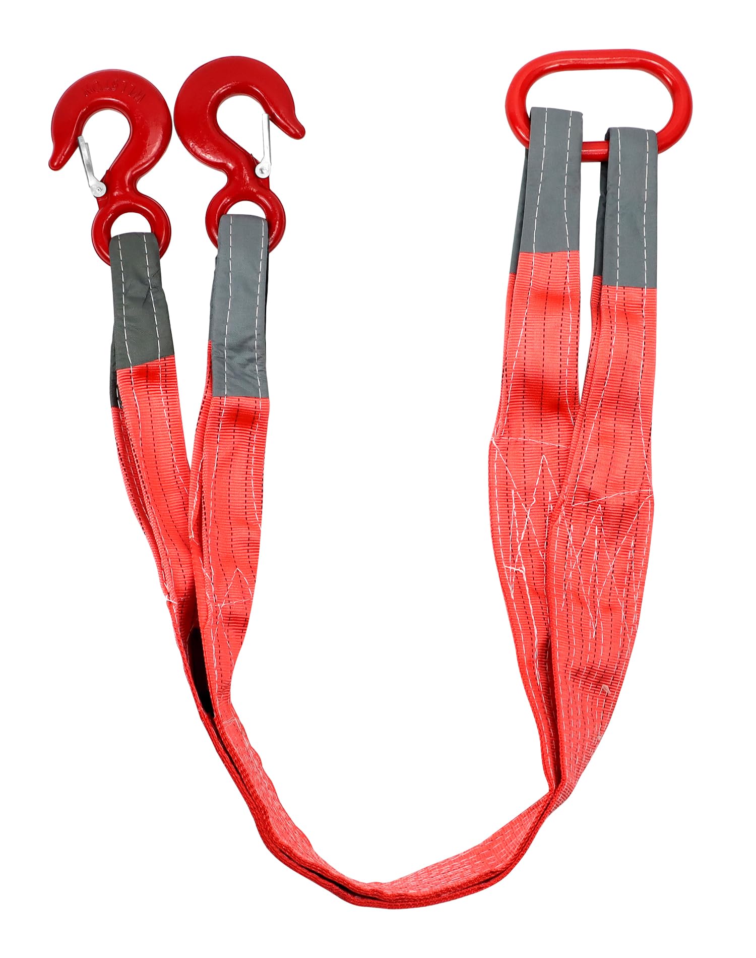 QWORK 2 Leg Bridle Web Sling - 6.56Ft Heavy Duty Steel Sling with Grab Hooks - 22000 lbs Capacity for Lifting & Rigging - Perfect for Construction, Warehouse, and Industrial Material Handling