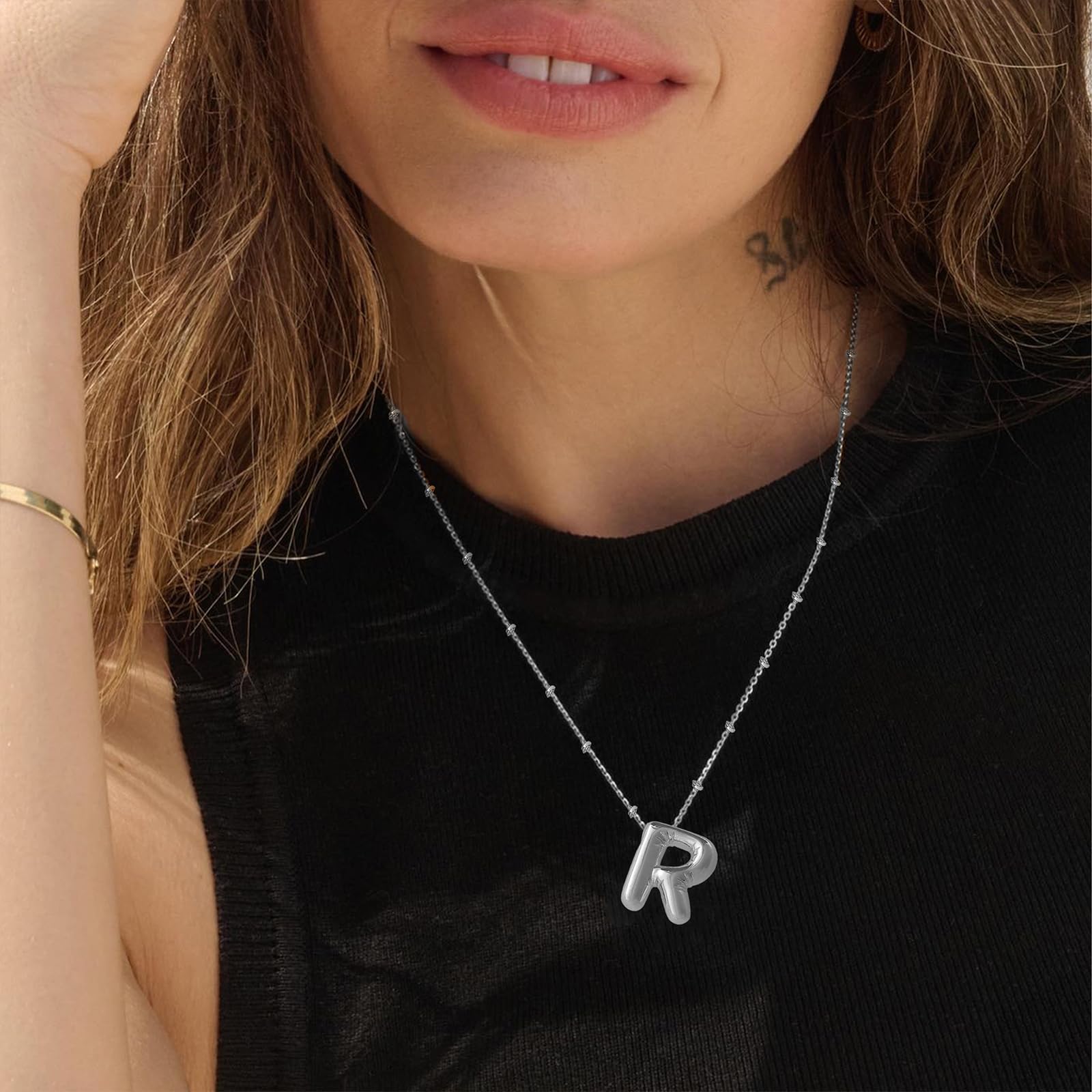 YANCHUN Gold Plated Bubble Letter Necklace for Women - Personalized Initial Charm Necklace, Christmas Gift for Her, Alphabet Stocking Stuffer - Perfect for Holiday Parties & Gifting