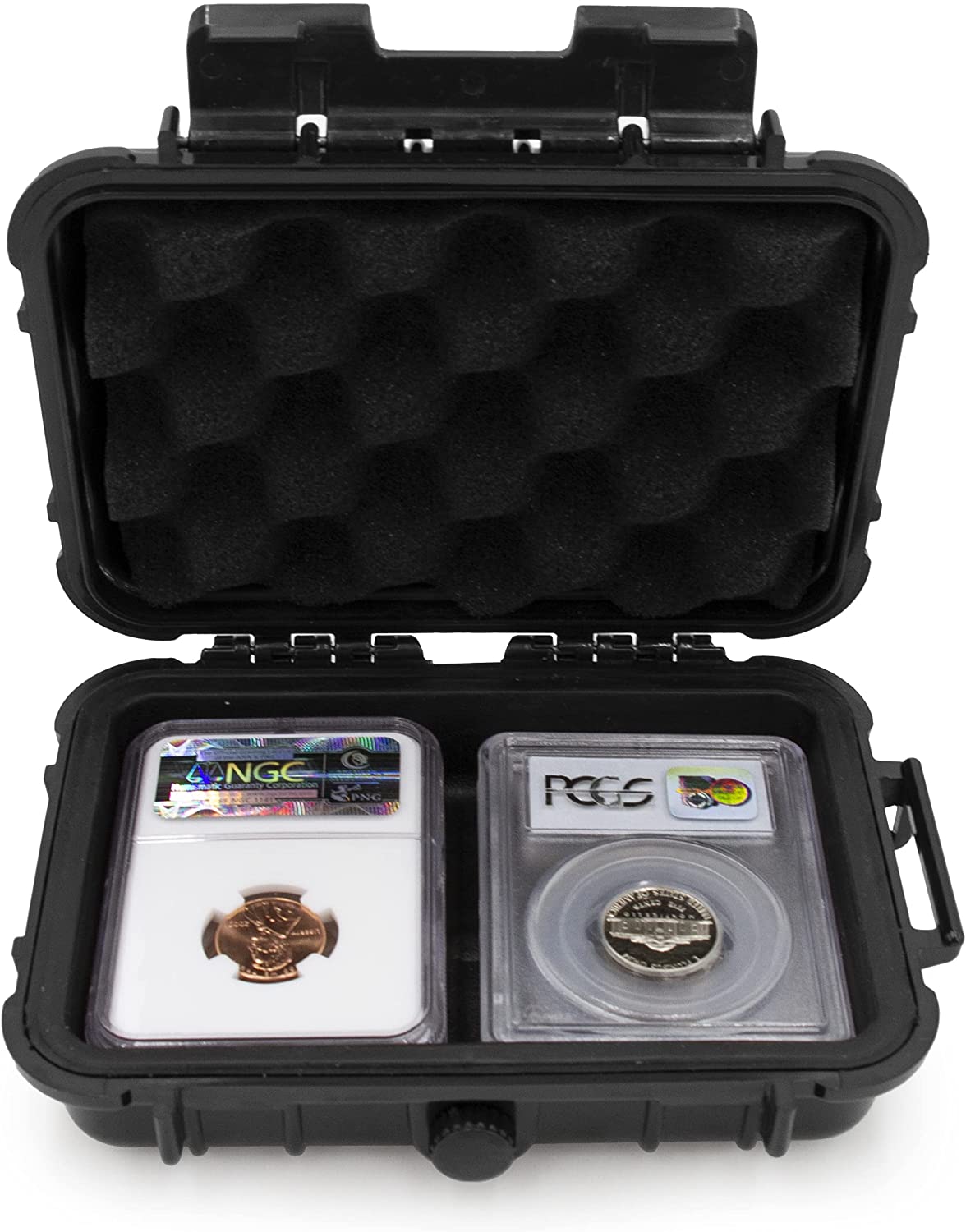 CASEMATIX Graded Coin Case - Holds 4 PCGS or NGC Coin Slabs, Waterproof & Shockproof Storage Box with Impact-Absorbing Foam - Perfect for Coin Collectors, Dealers & Secure Transportation