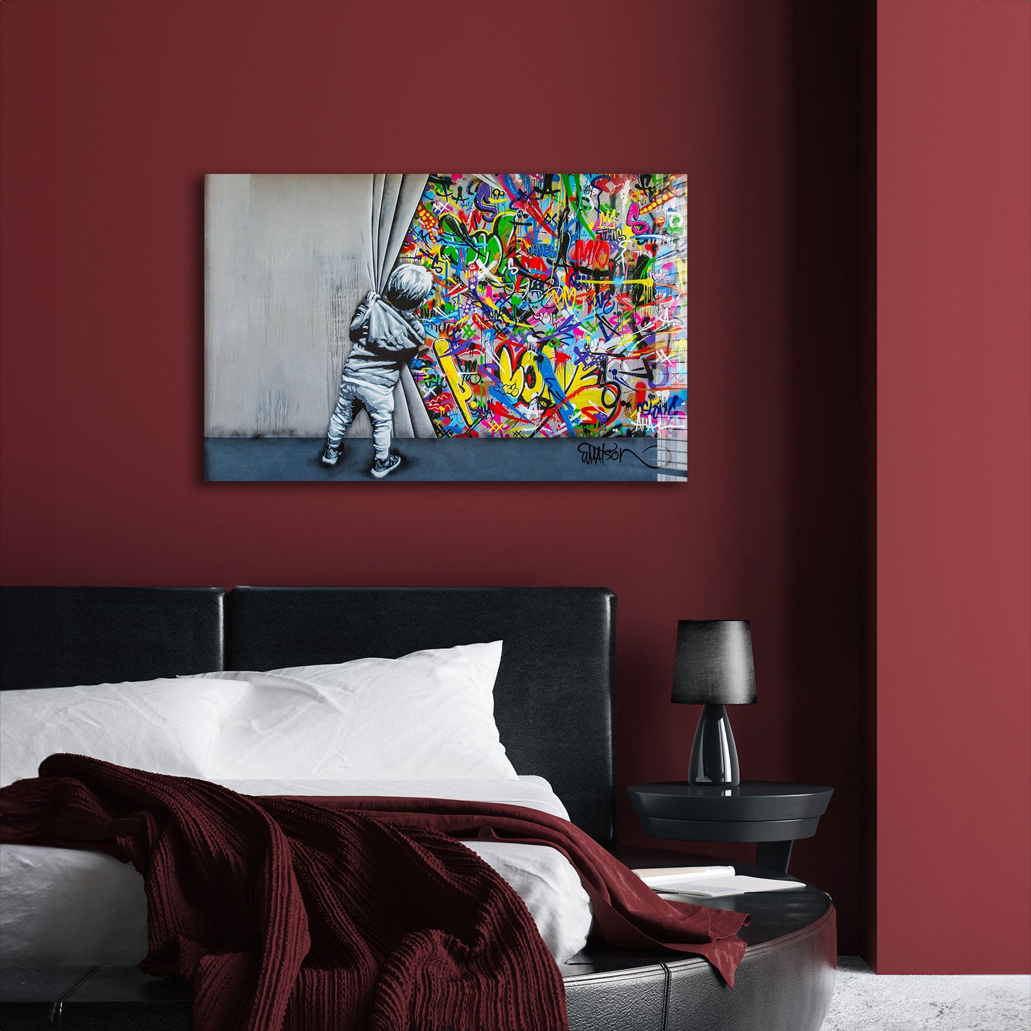Banksy Behind The Curtains Wall Art - Authentic Street Art Prints for Home & Office Decor - Perfect for Urban Art Lovers & Modern Interior Design
