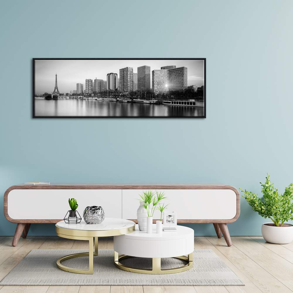 Pyradecor Black Framed Large Eiffel Tower Canvas Print - Paris Skyline Black & White Wall Art for Living Room, Bedroom & Office Decor | Modern Home & Office Wall Decorations