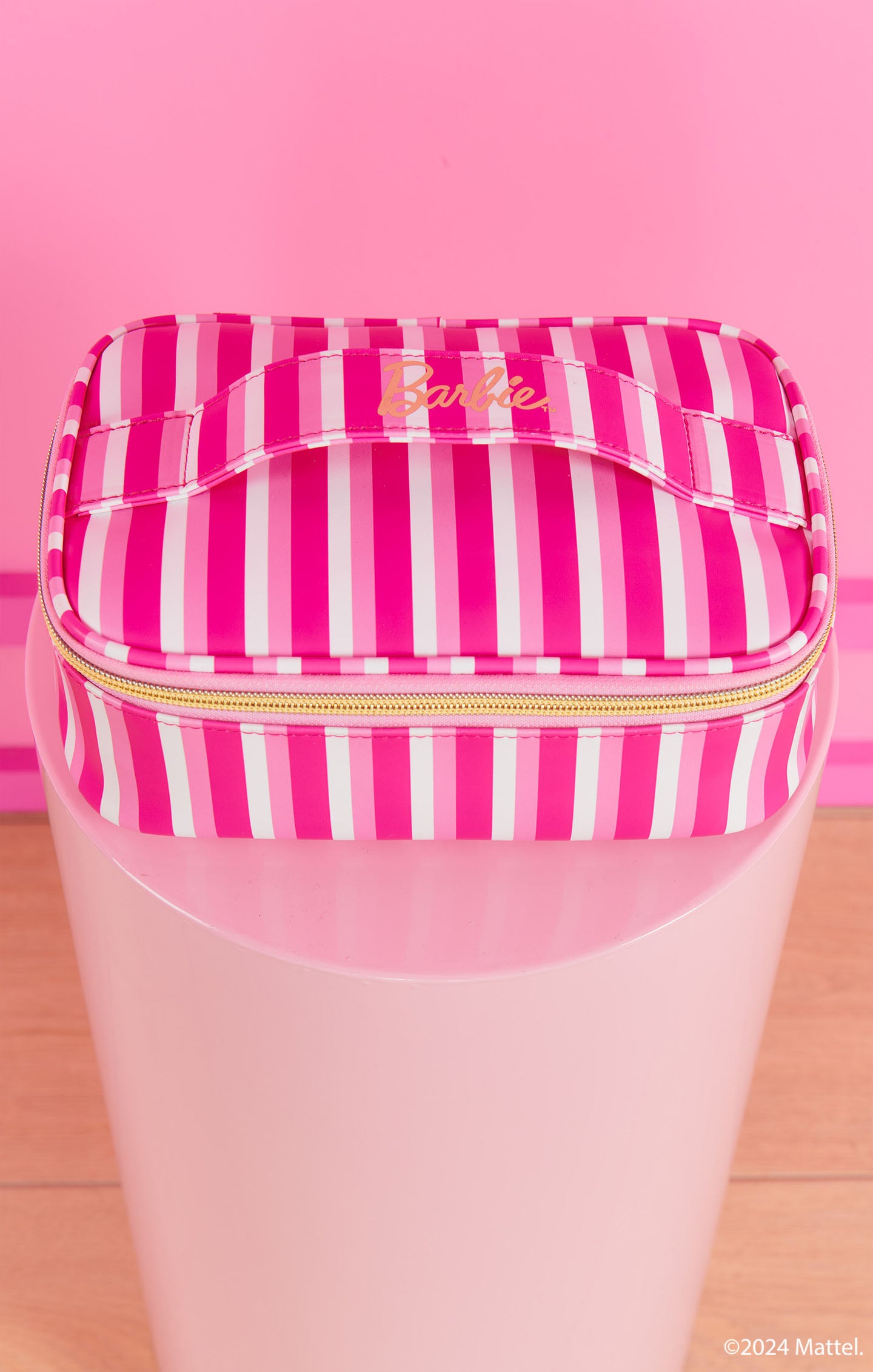 Barbie™ DreamHouse™ Stripe Makeup Bag for Girls - Perfect for Travel, School & Birthday Gifts | Pink Cosmetic Pouch with Zipper Closure