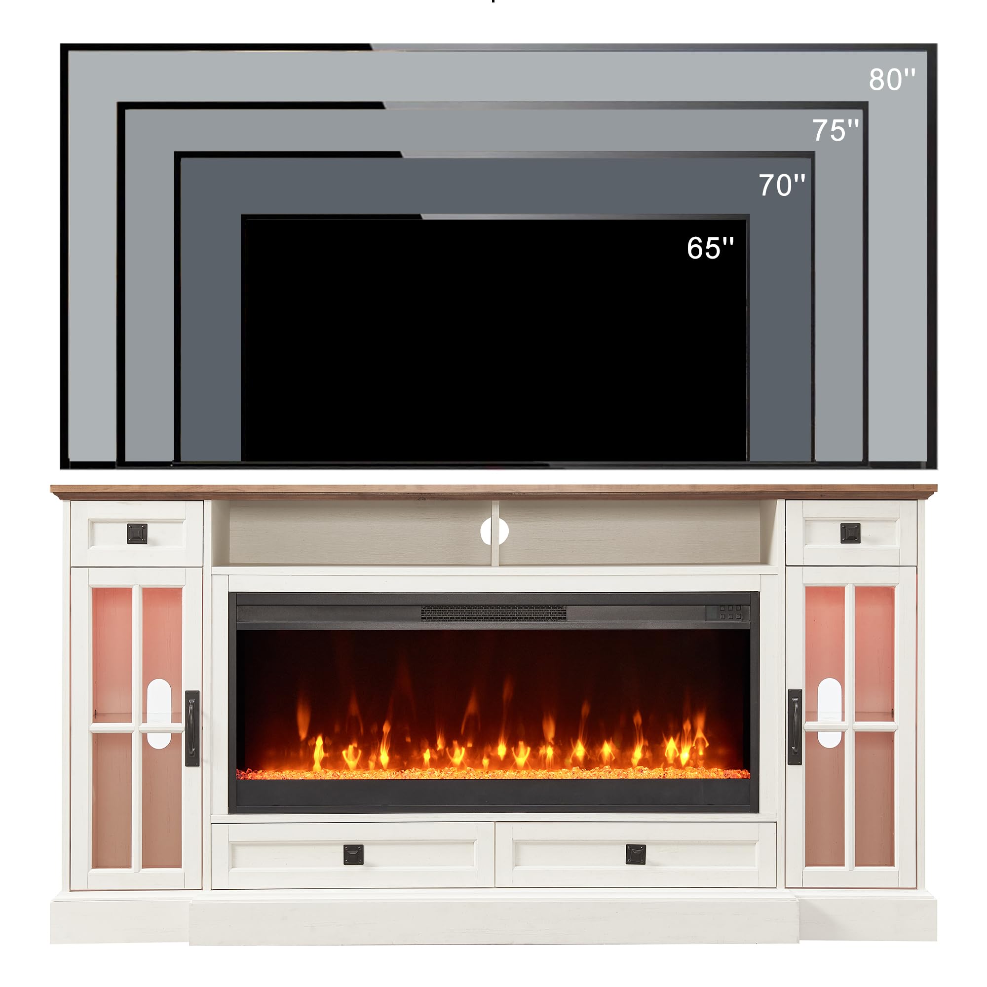 Farmhouse TV Stand with Fireplace for 80