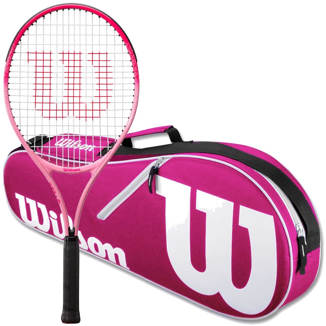 Wilson Burn Pink Junior Tennis Racquet with Advantage II Racquet Holder - Perfect for Kids Tennis Training & Match Play