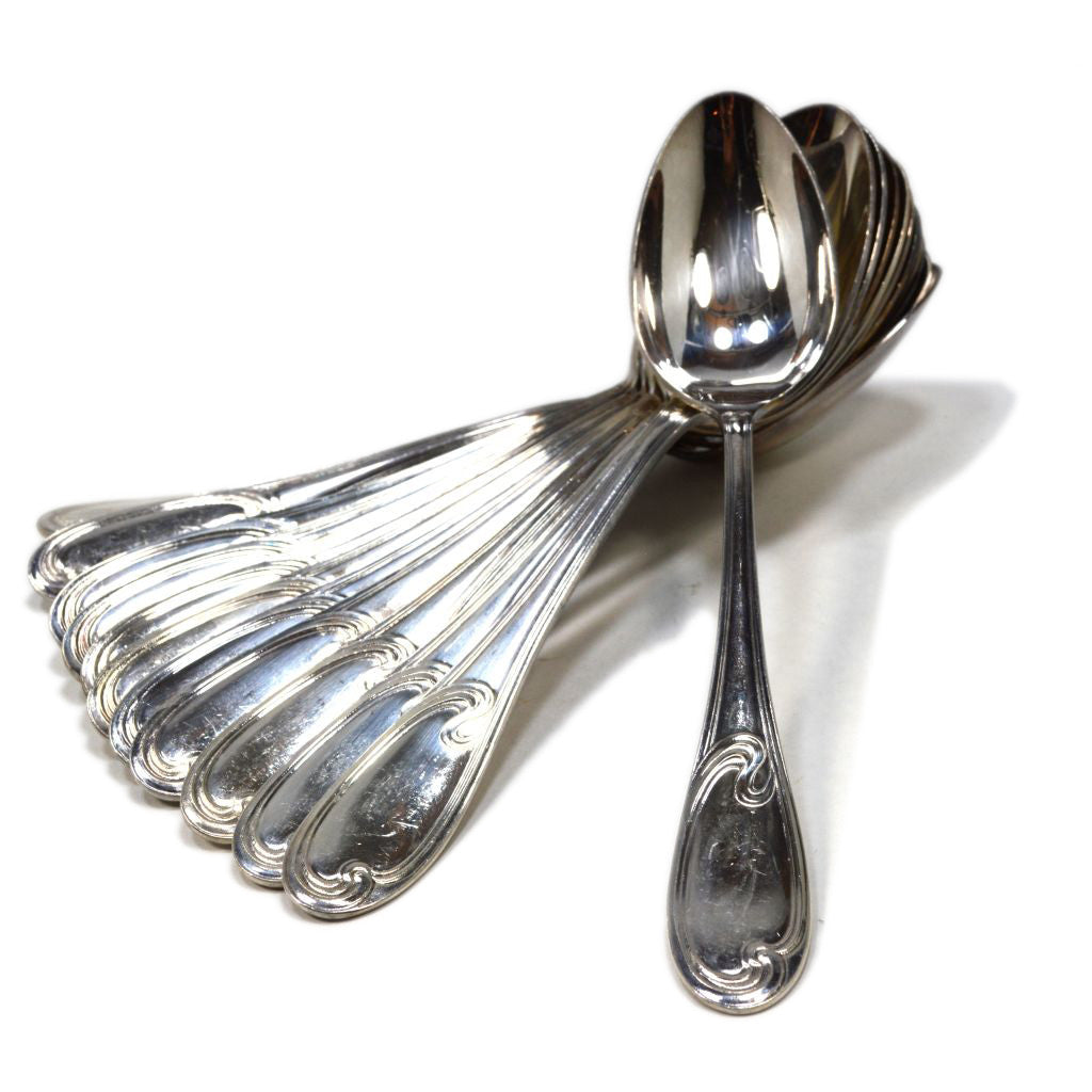 Vintage ERCUIS Silver Plated Flatware Set - 9 Oval Dessert & Soup Spoons with Wave Pattern - Perfect for Fine Dining, Tea Parties & Antique Collectors